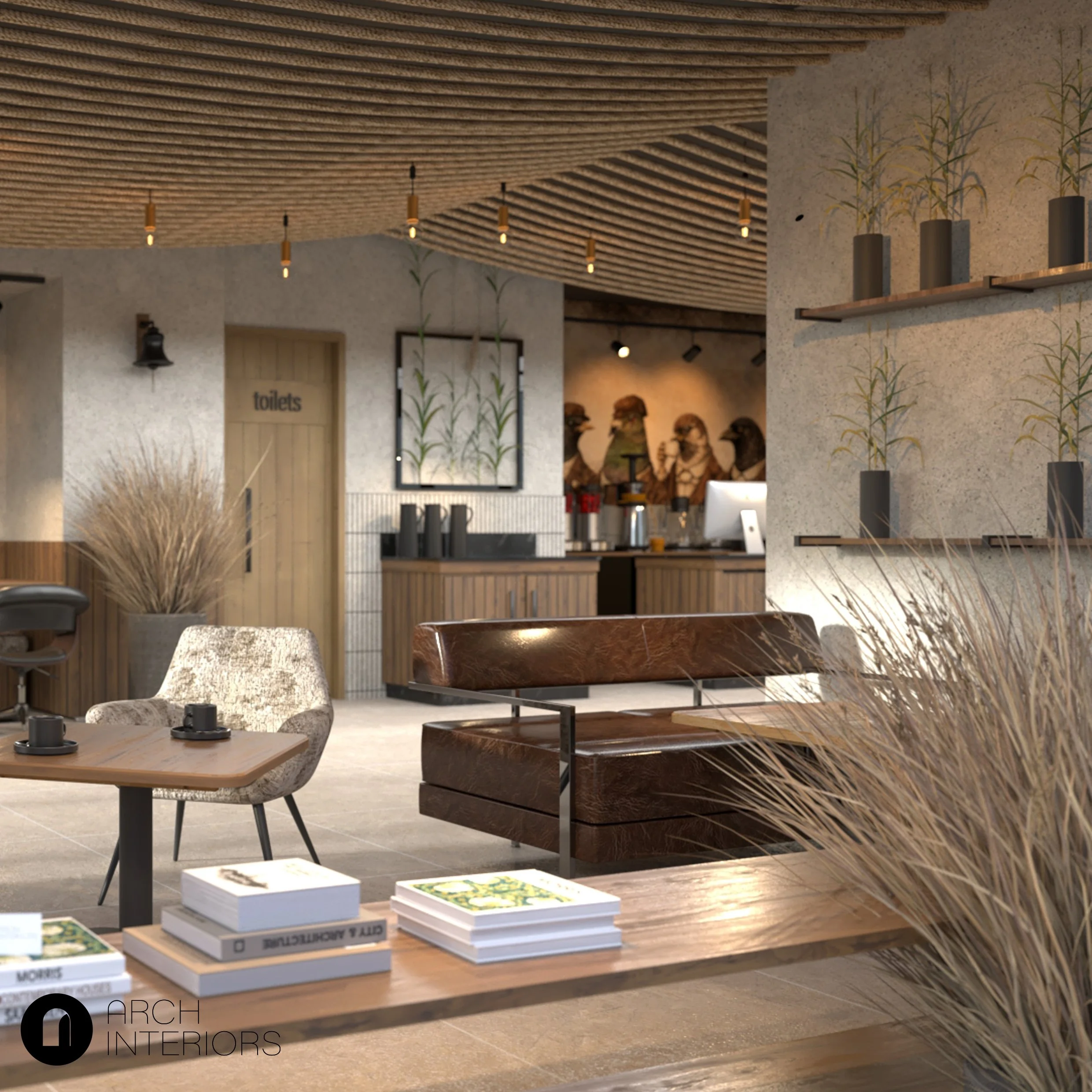 Sip &amp; Stream 

A cafe designed to feel warm, relaxed and a little different.

For Sip &amp; Stream, we created a contemporary interior built around natural textures, warm timber tones and soft earthy finishes. From the bespoke counter and feature