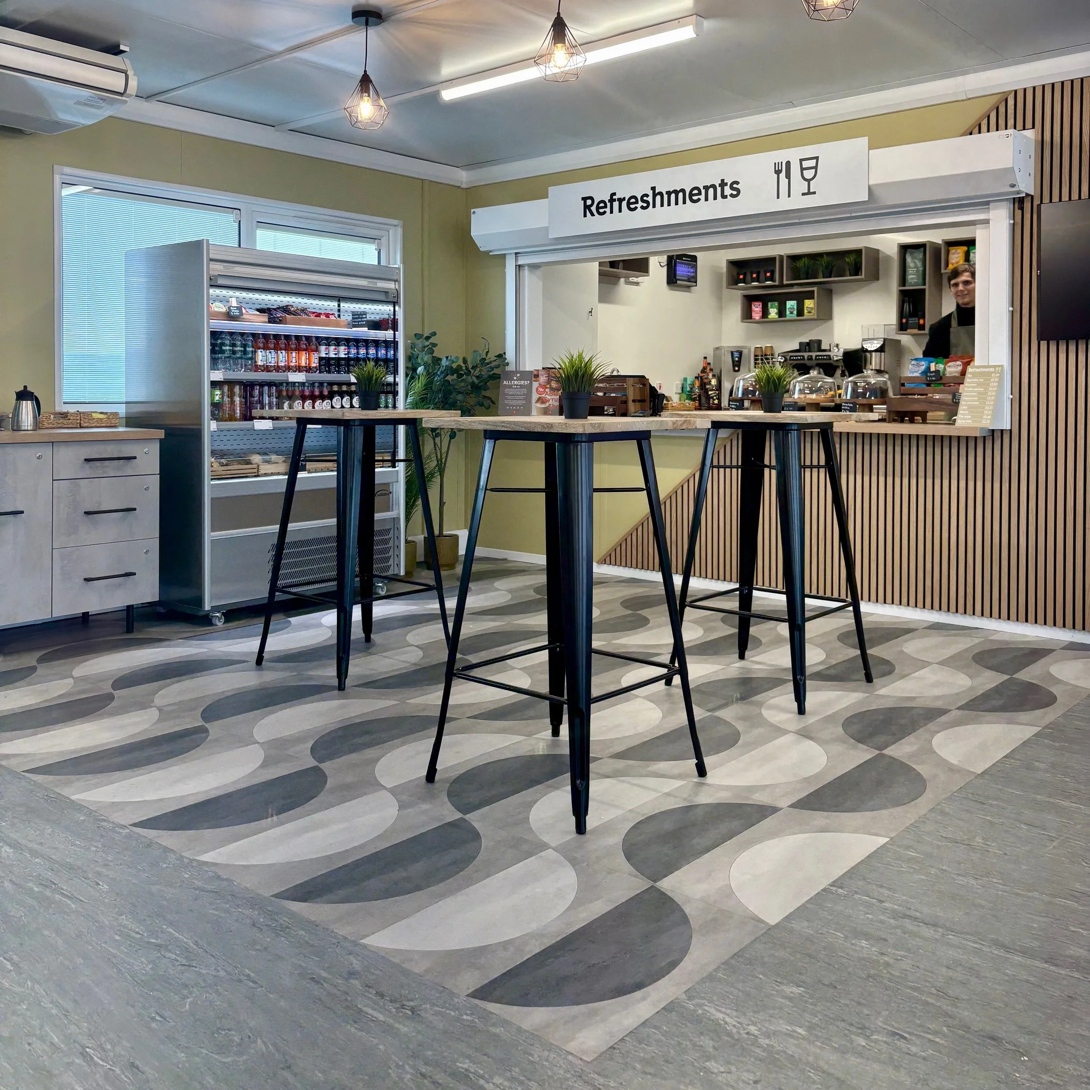 Cafe kiosk serving refreshments