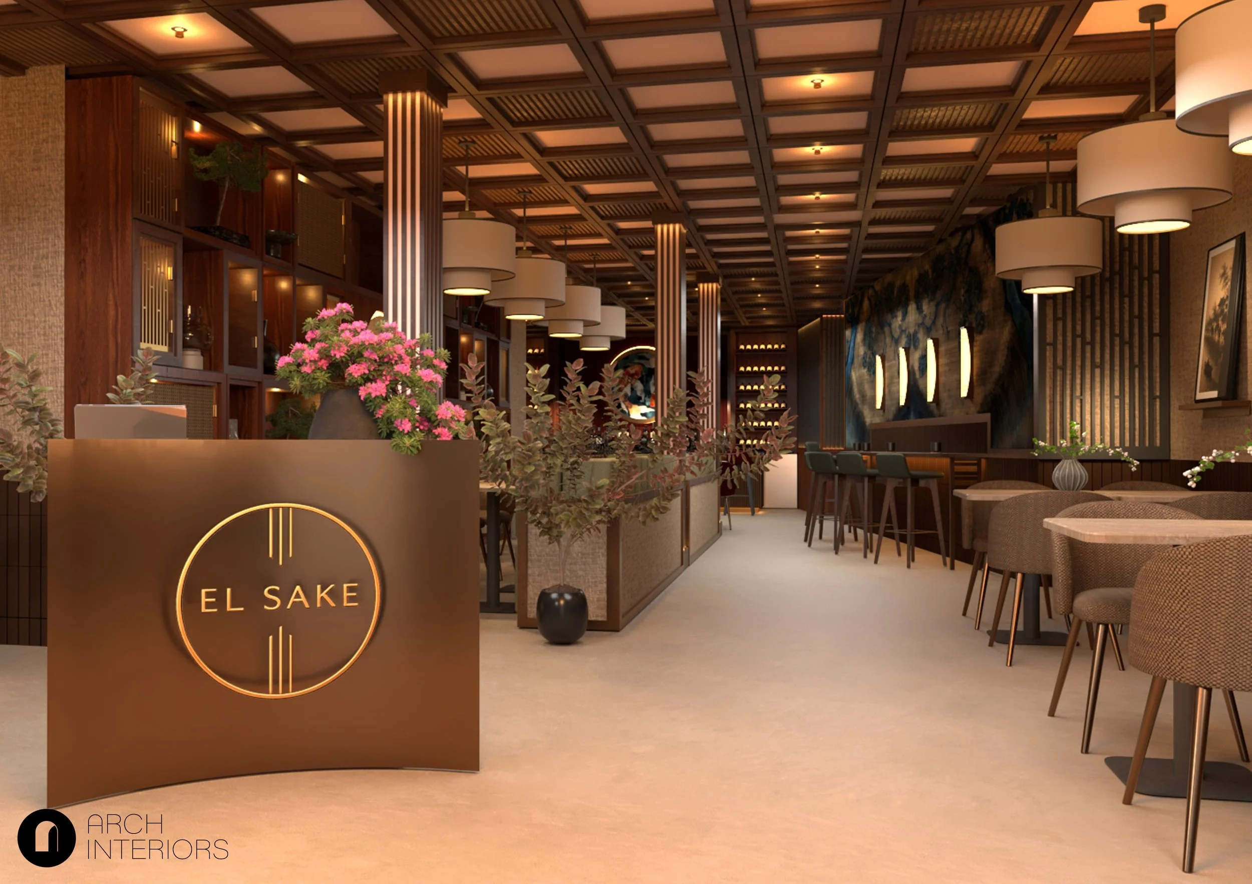  El Sake – Contemporary Restaurant Interior Design, Hamilton 
 
Transforming an existing buffet restaurant into a refined dining destination through thoughtful space planning, layered lighting and bespoke architectural detailing. The concept demonstr