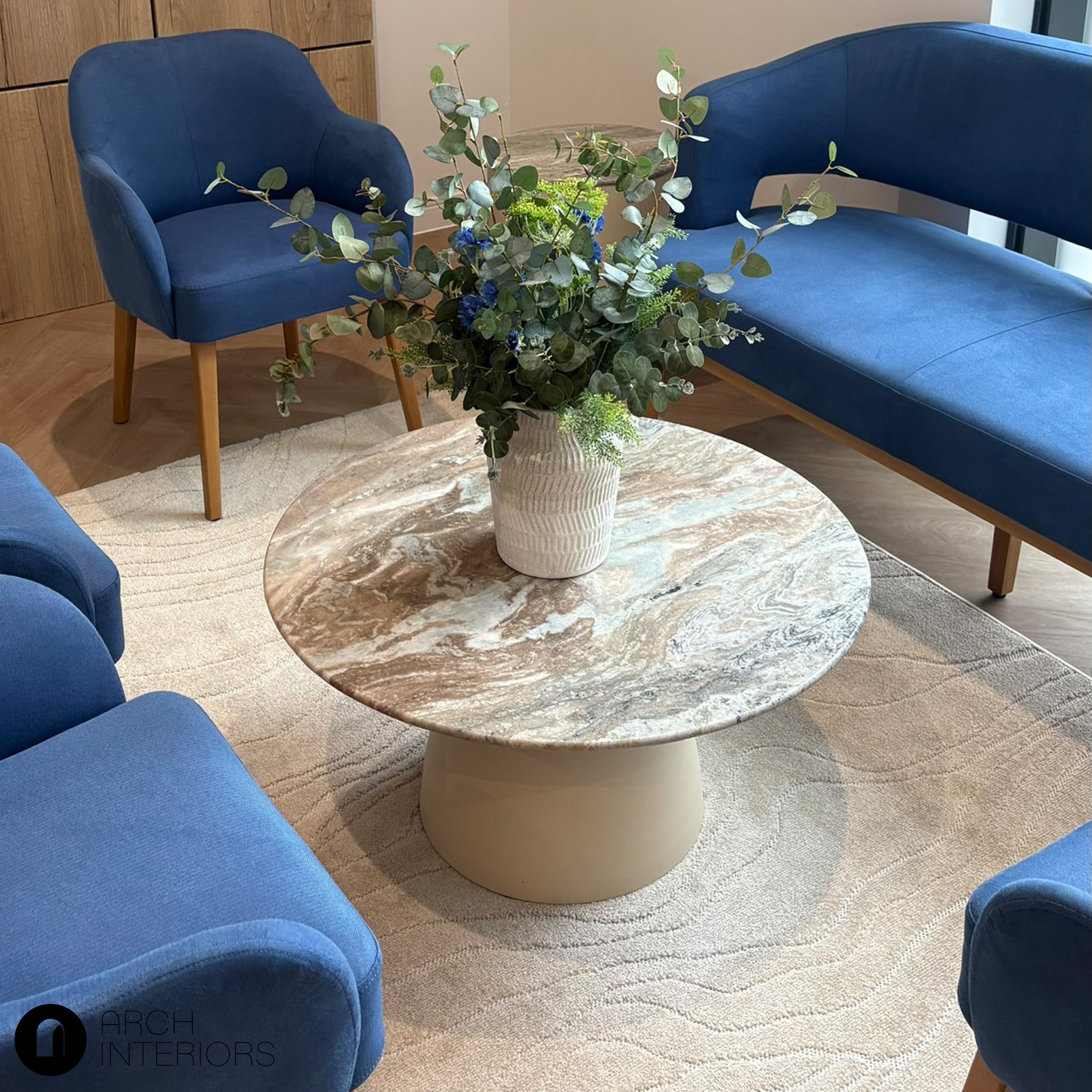 Marble top coffee table at waiting area