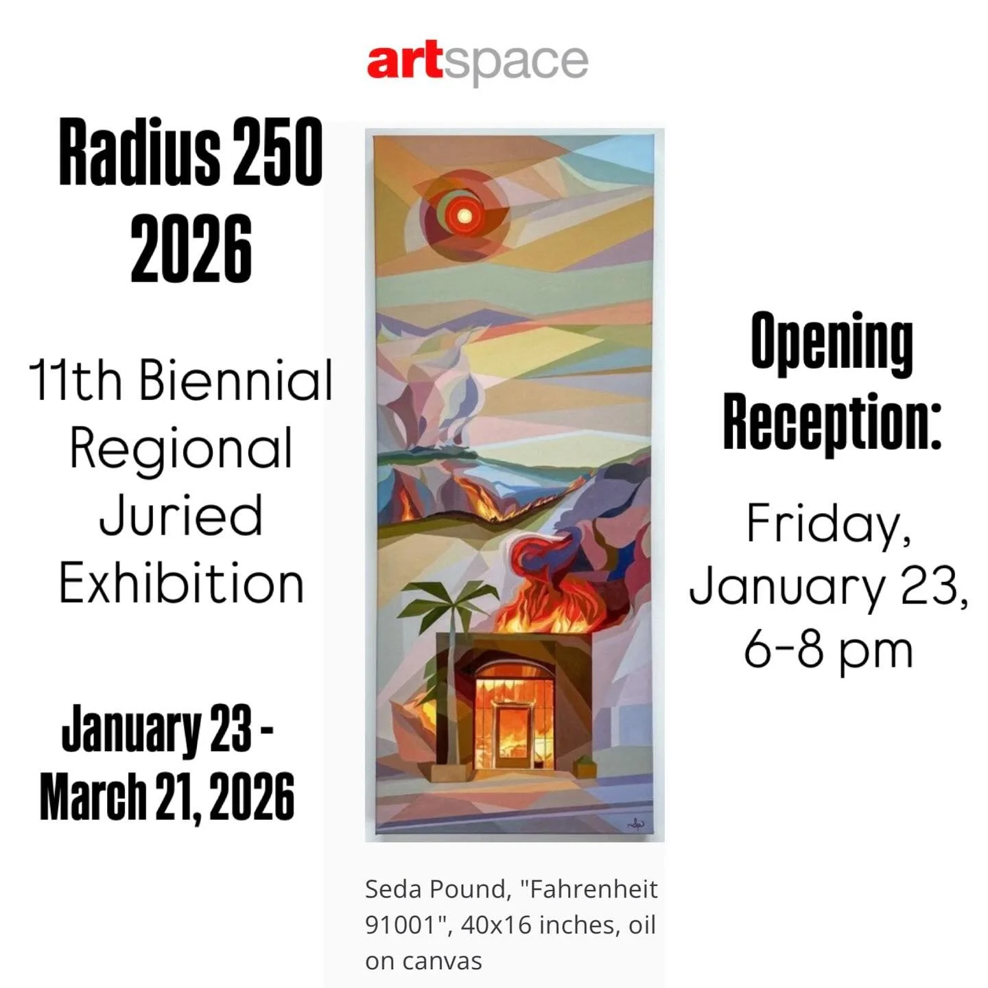 &ldquo;Fahrenheit 91001&rdquo;
40&rdquo; &times; 16&rdquo;, oil on canvas, will be viewed in Radius 250: 2026, at Artspace 11th Biennial Regional Juried Exhibition - a selection of works accepted from artists who live or work within 250 miles of Rich