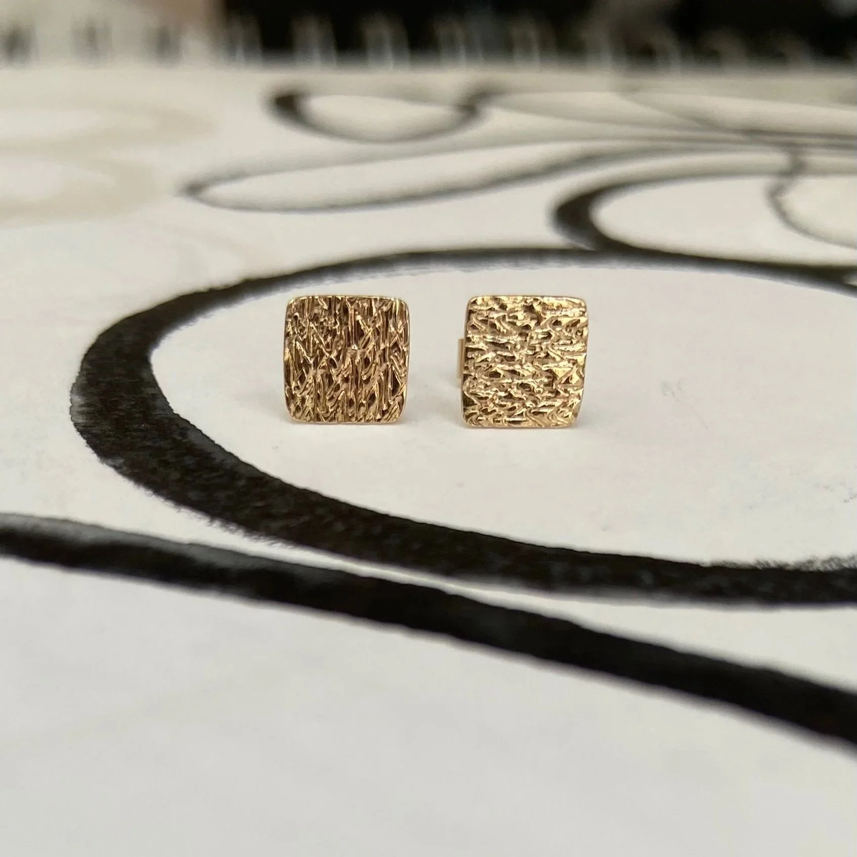 Square stamped studs, 9ct Gold.