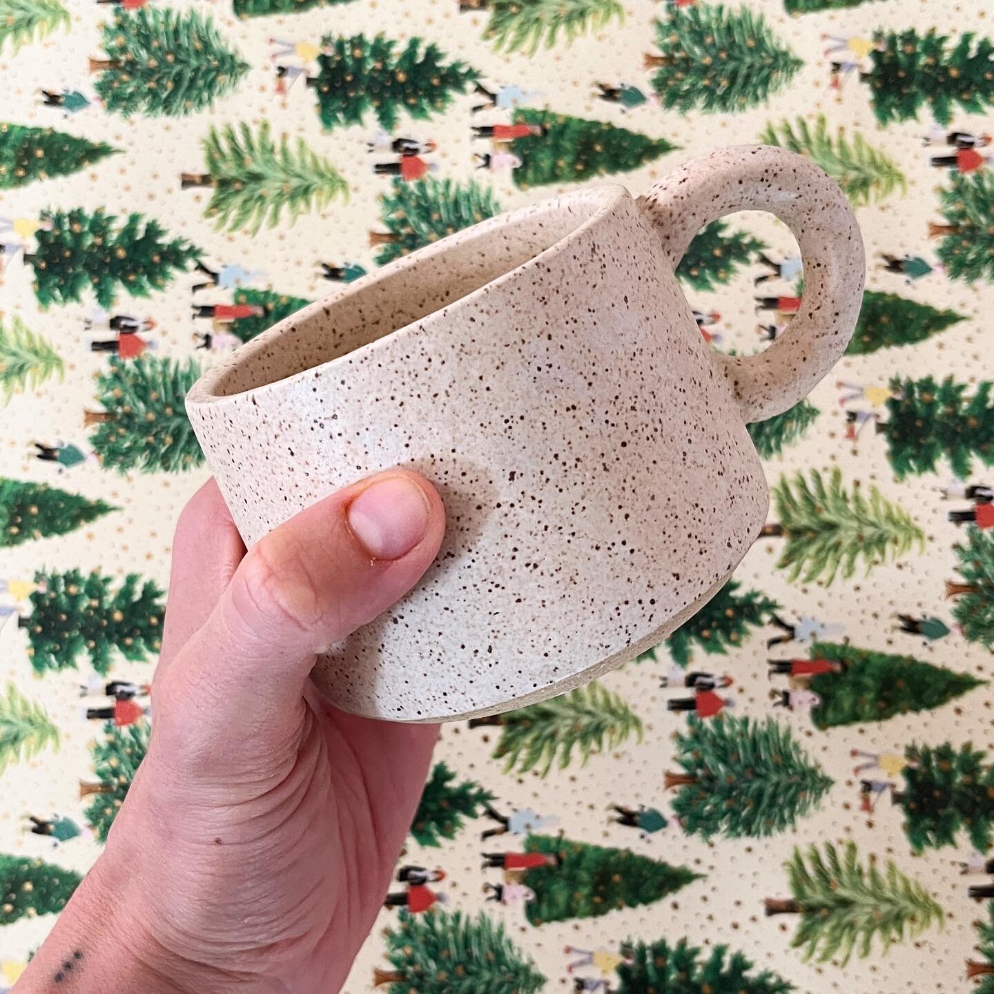 every year I make a special batch of mugs for the holiday. this year&rsquo;s edition is a low mug, with a loop handle, finished with my favorite glaze - sand. 

sadly, I won&rsquo;t be making this glaze for quite some time, since one ingredient is ha