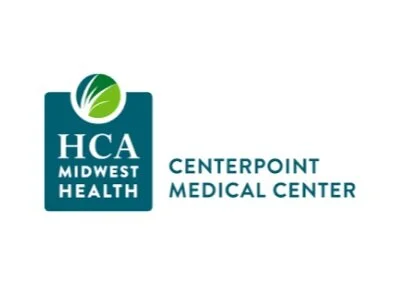 Logo of HCA Midwest Health Centerpoint Medical Center with a green and white emblem and blue text.