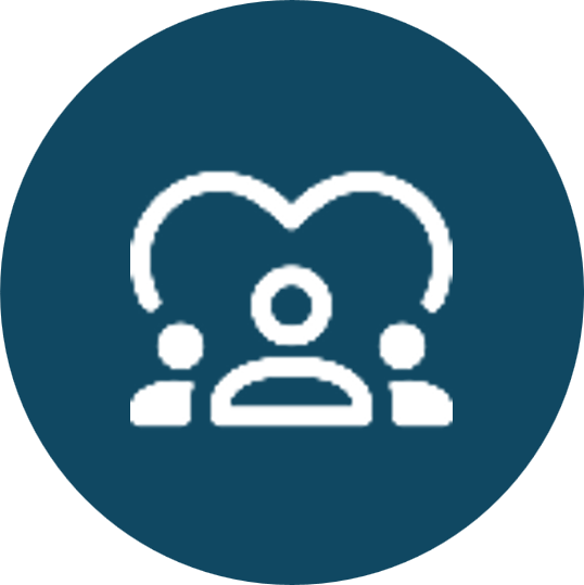 Icon representing a group of people with a heart above them.