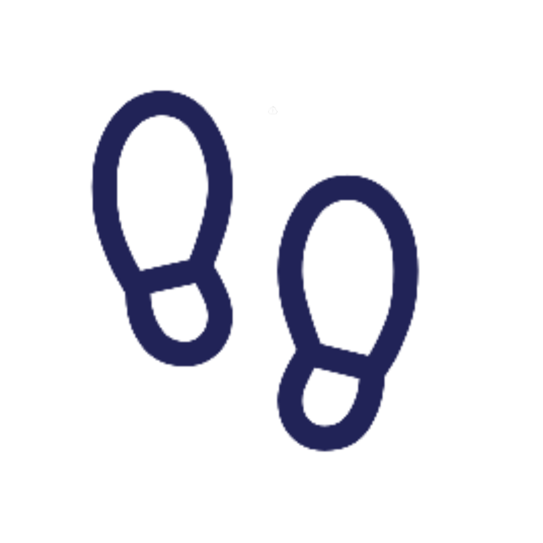 Simple neon sign of two footprints in dark background.