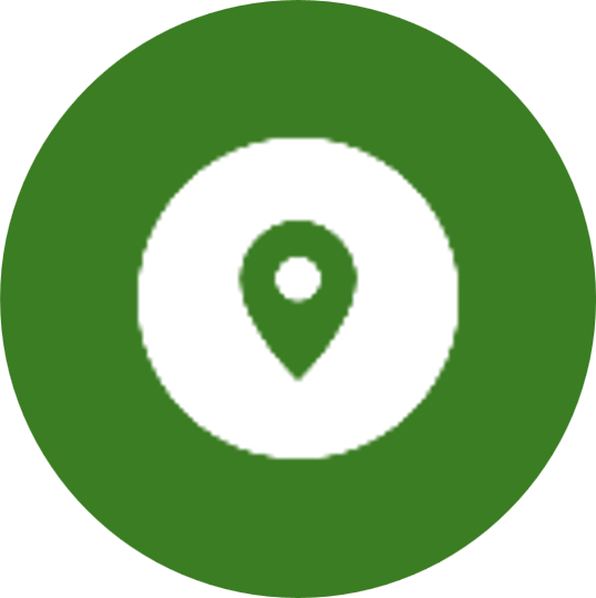 A green circle with a white map pin location icon in the center.