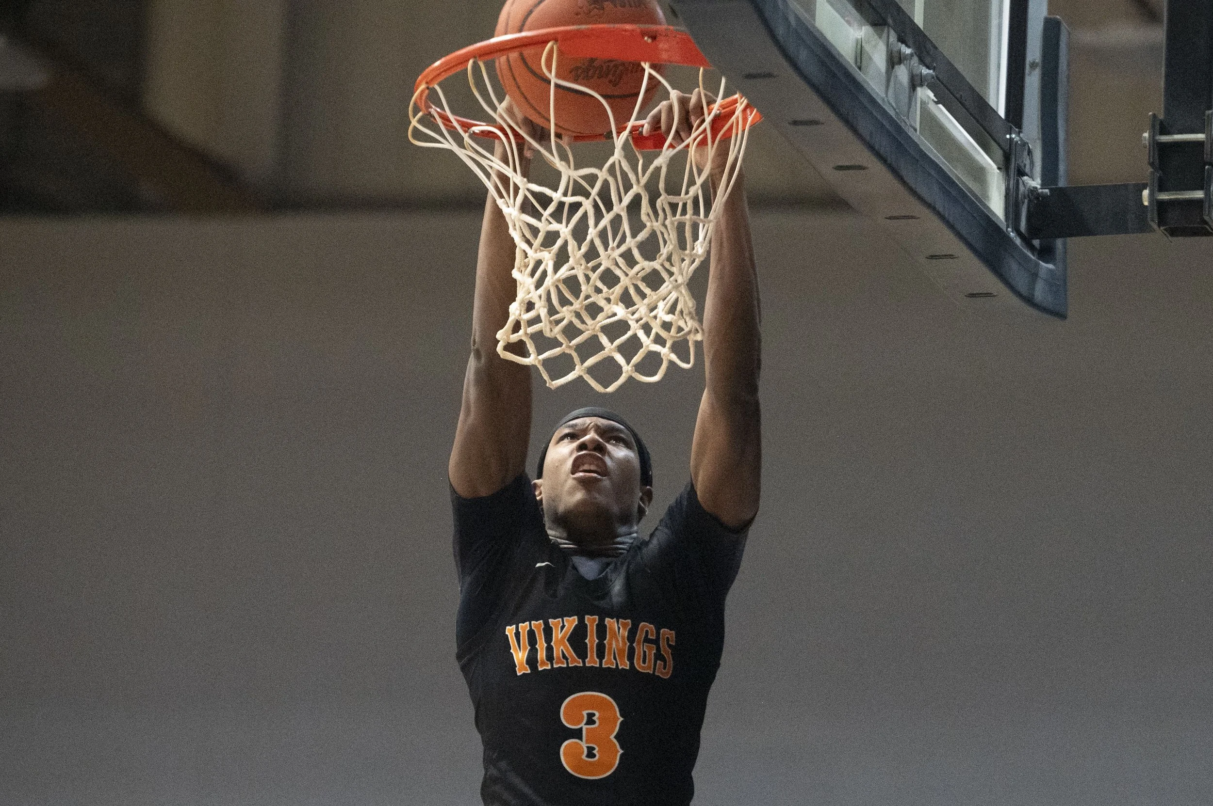 Jackson’s Jaydon Ross (3) shoots the ball at a high school basketball game at McDonald Athletic Center, located at 106 E. Main St., on Saturday, Dec. 27, 2025. Lumen Christi won against Jackson with a final score of 49-47.