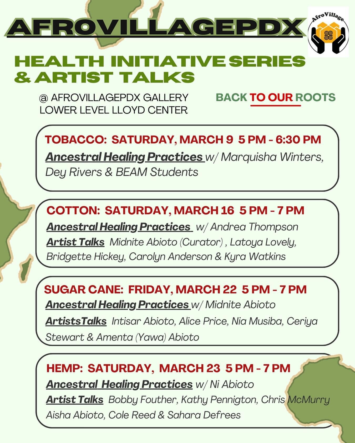 ‼️Updated Schedule for our Healing the Roots: Artist Talks at @shoplloydcenter .