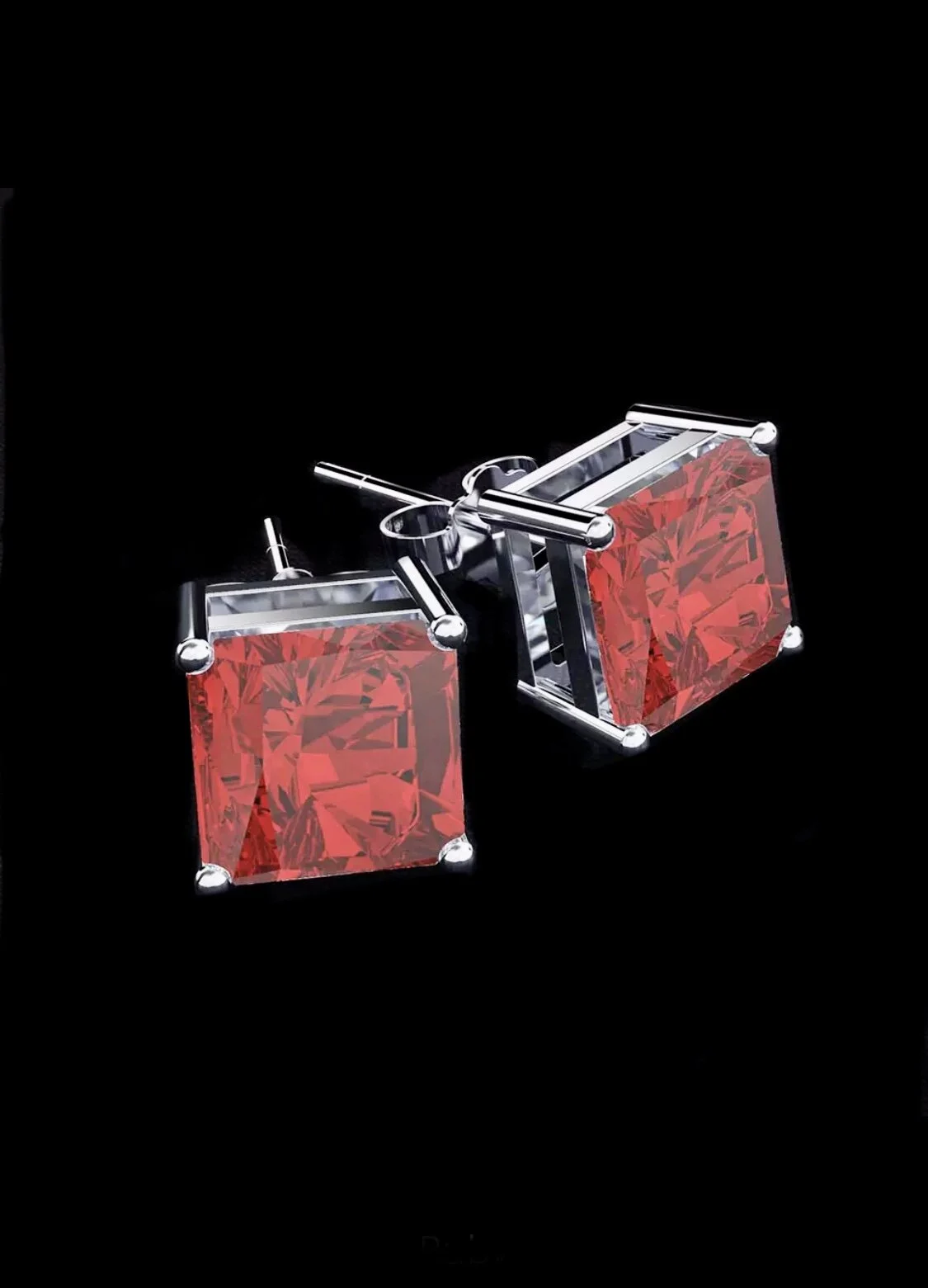 Asscher Stud Ruby Earrings