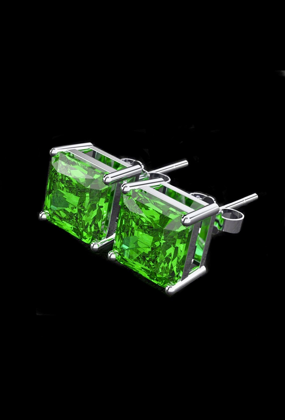 Asscher Stud Emerald Earrings