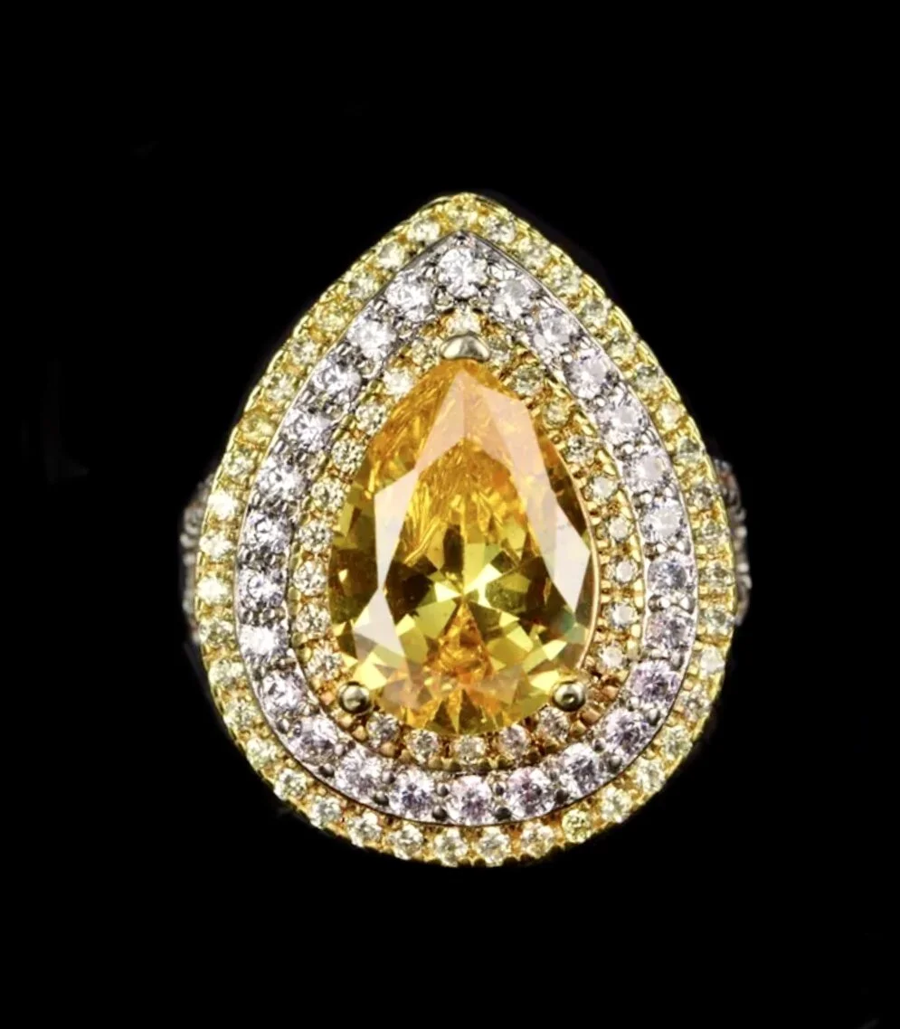 Yellow Sapphire Water Drop Ring