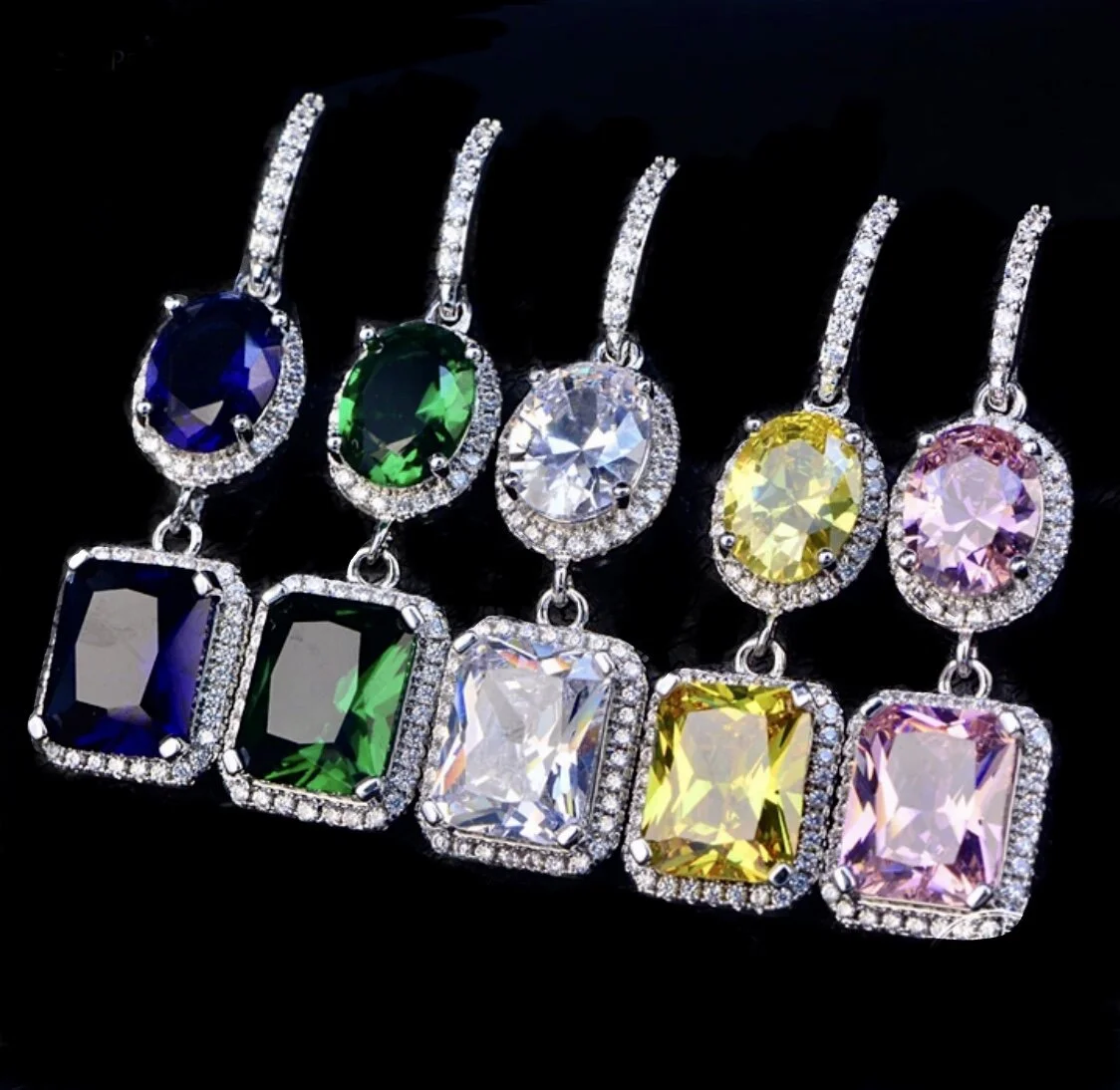 Geometric Drop Earrings Emerald / Sapphire