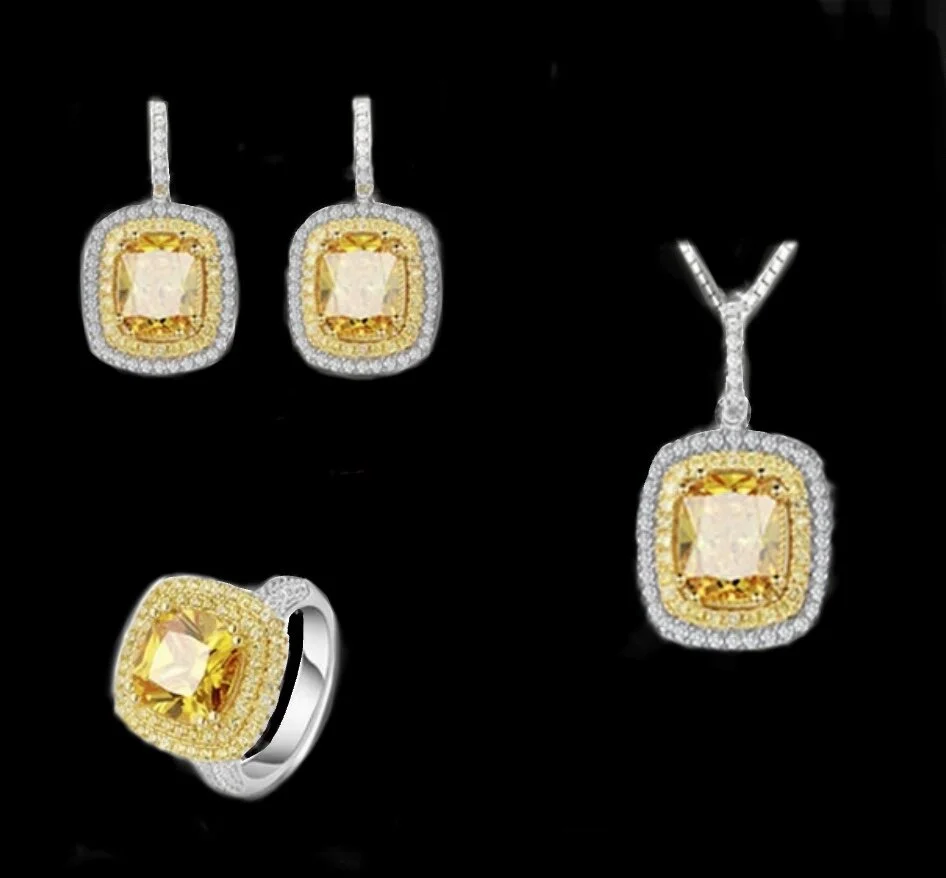 Yellow Sapphire Square Drop Set