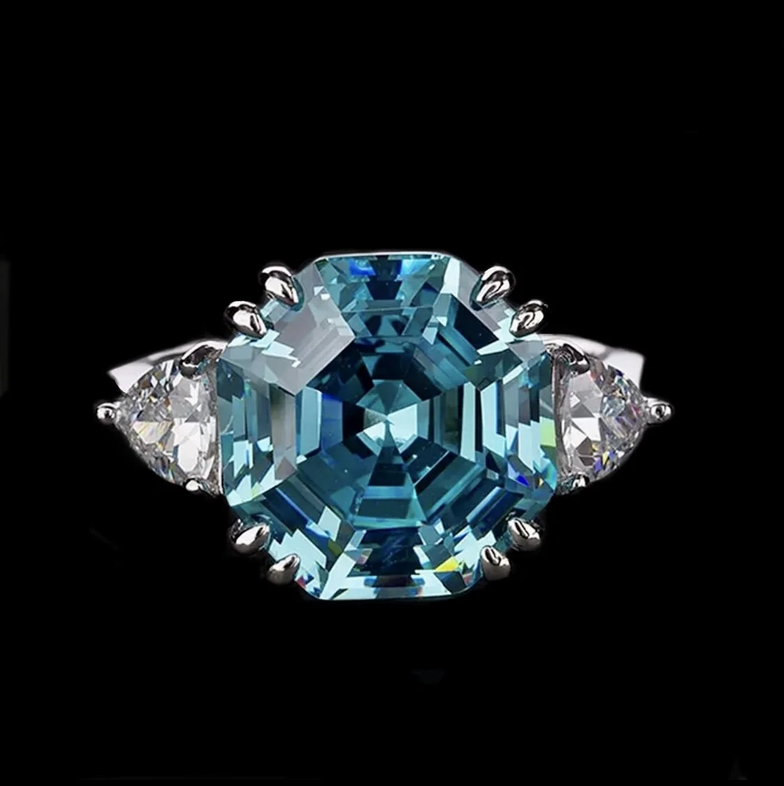 Asscher Cut Aquamarine Ring