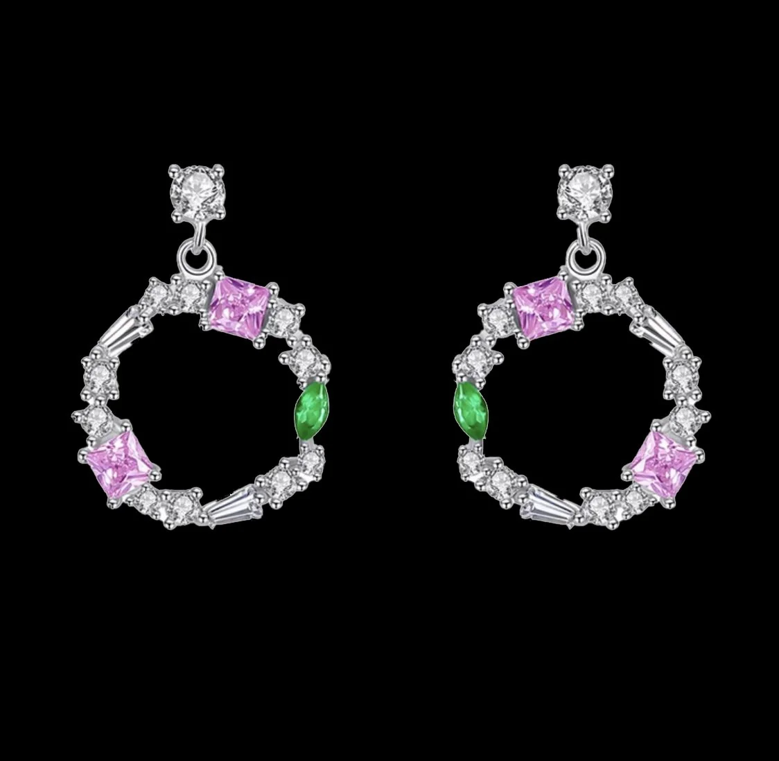 Circle Sapphire and Emerald Earrings