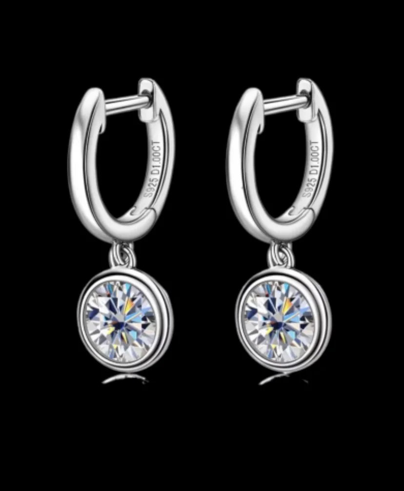 1 CT Moissanite Round Drop Earrings