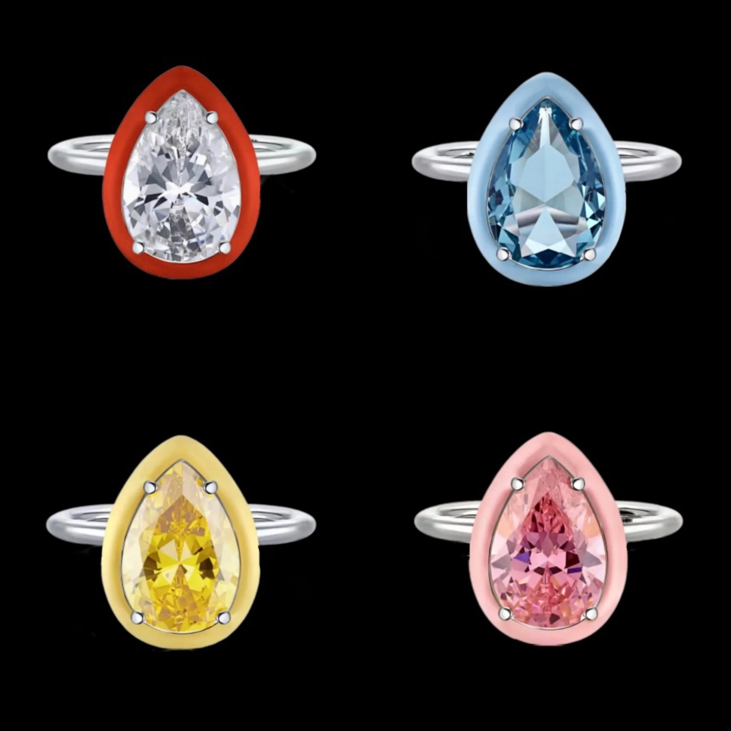 Water Drop Zircon Ring Silver