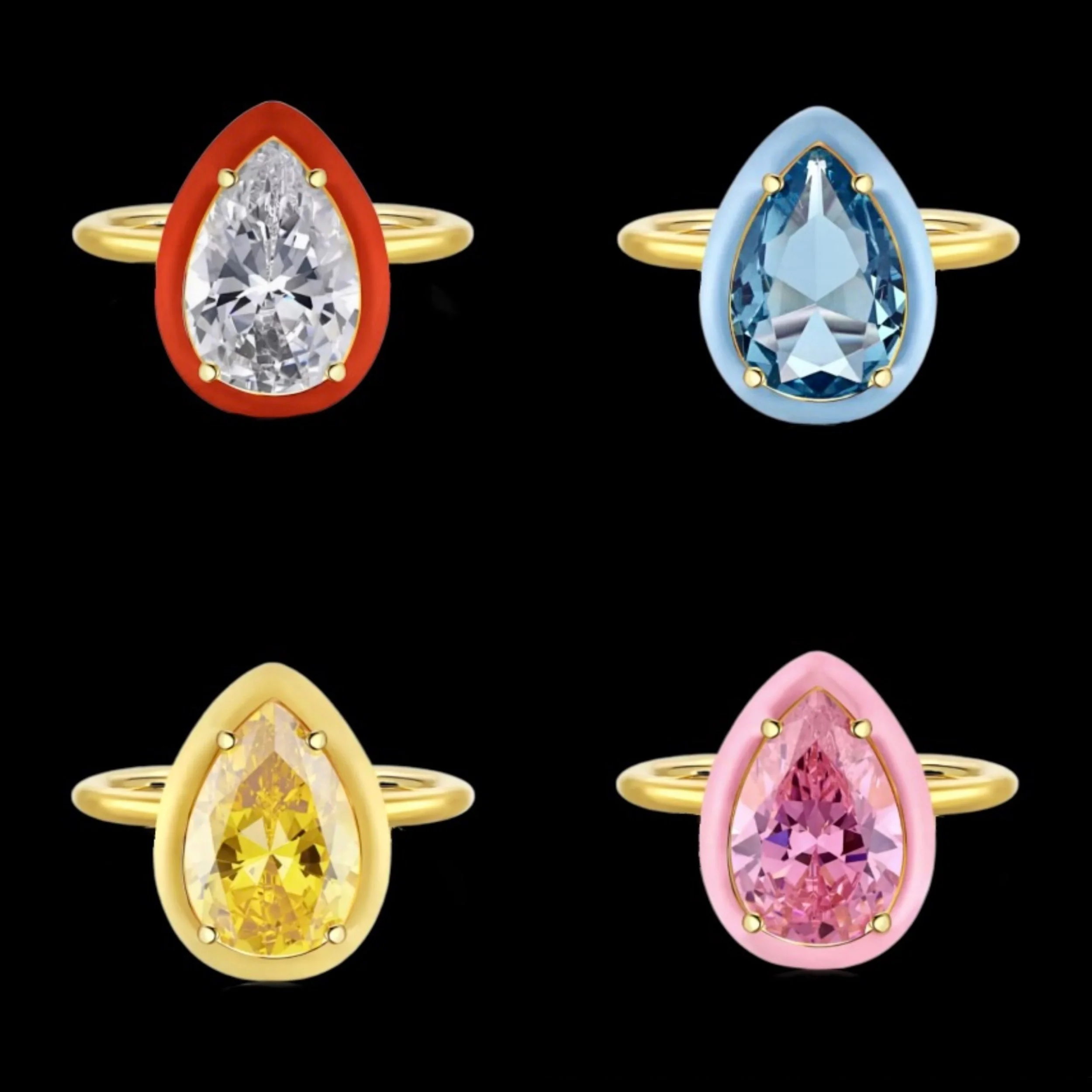 Water Drop Zircon Ring Gold