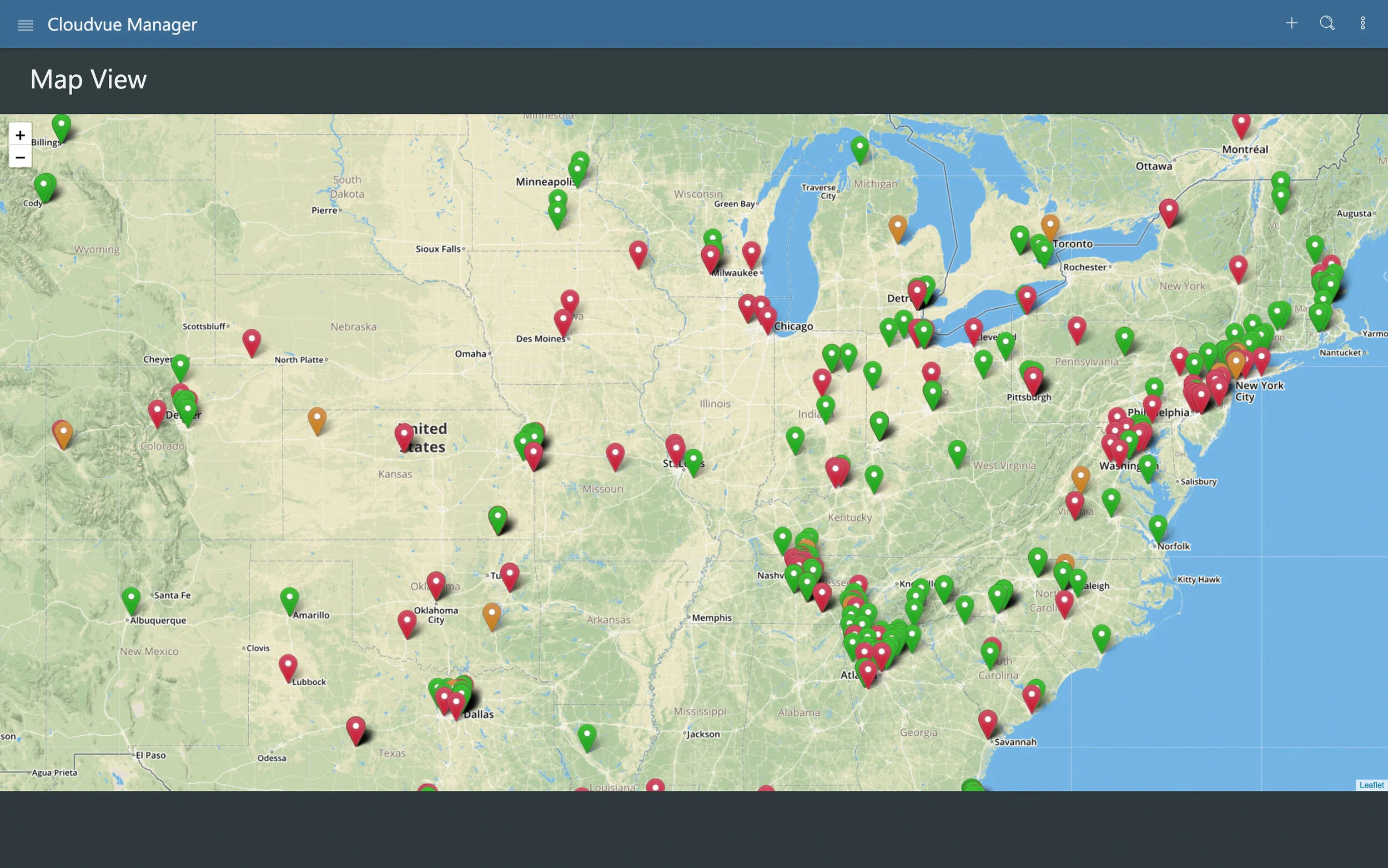 Cloudvue Manager displays the status of every connected camera or door.
