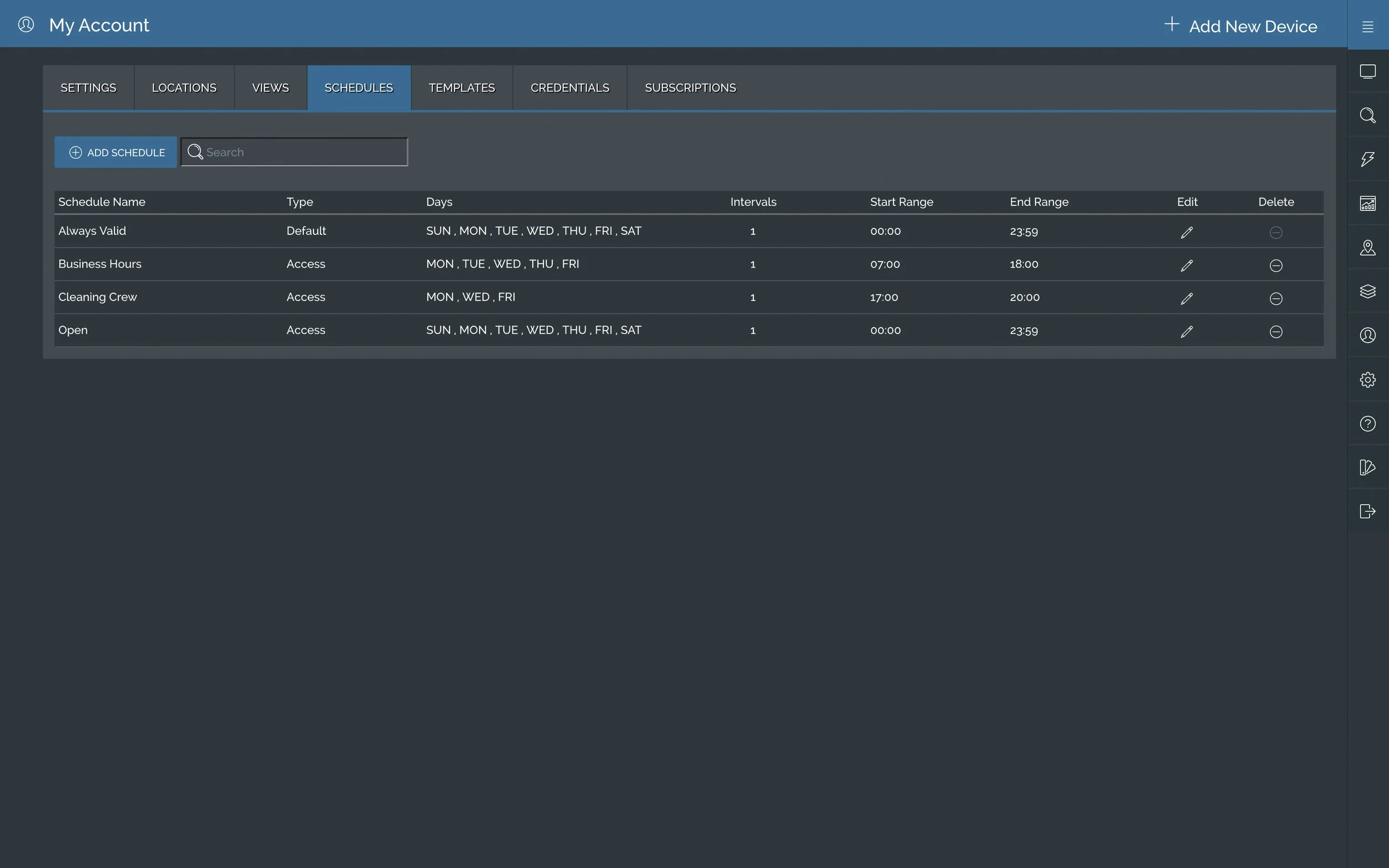 Simply select and manage access control schedules.