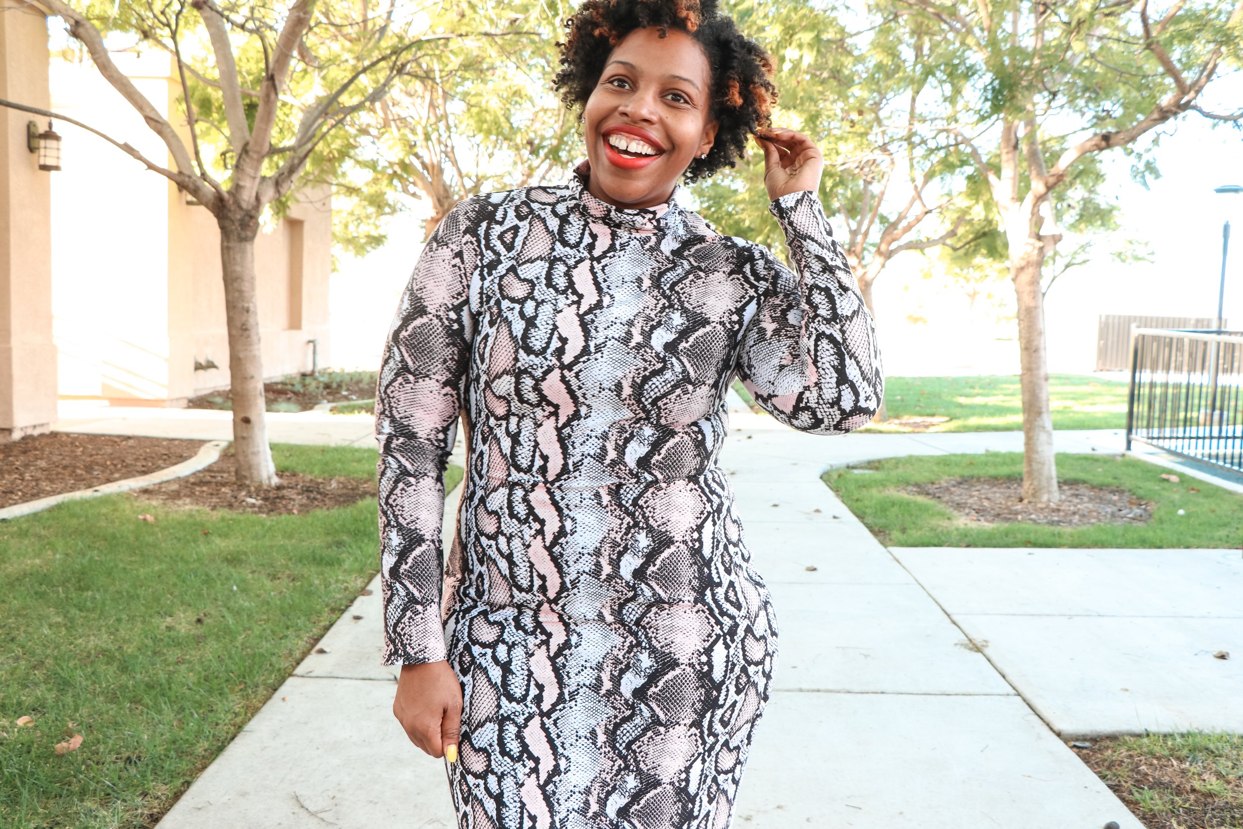 snakeskin print turtleneck dress: mccalls 7999