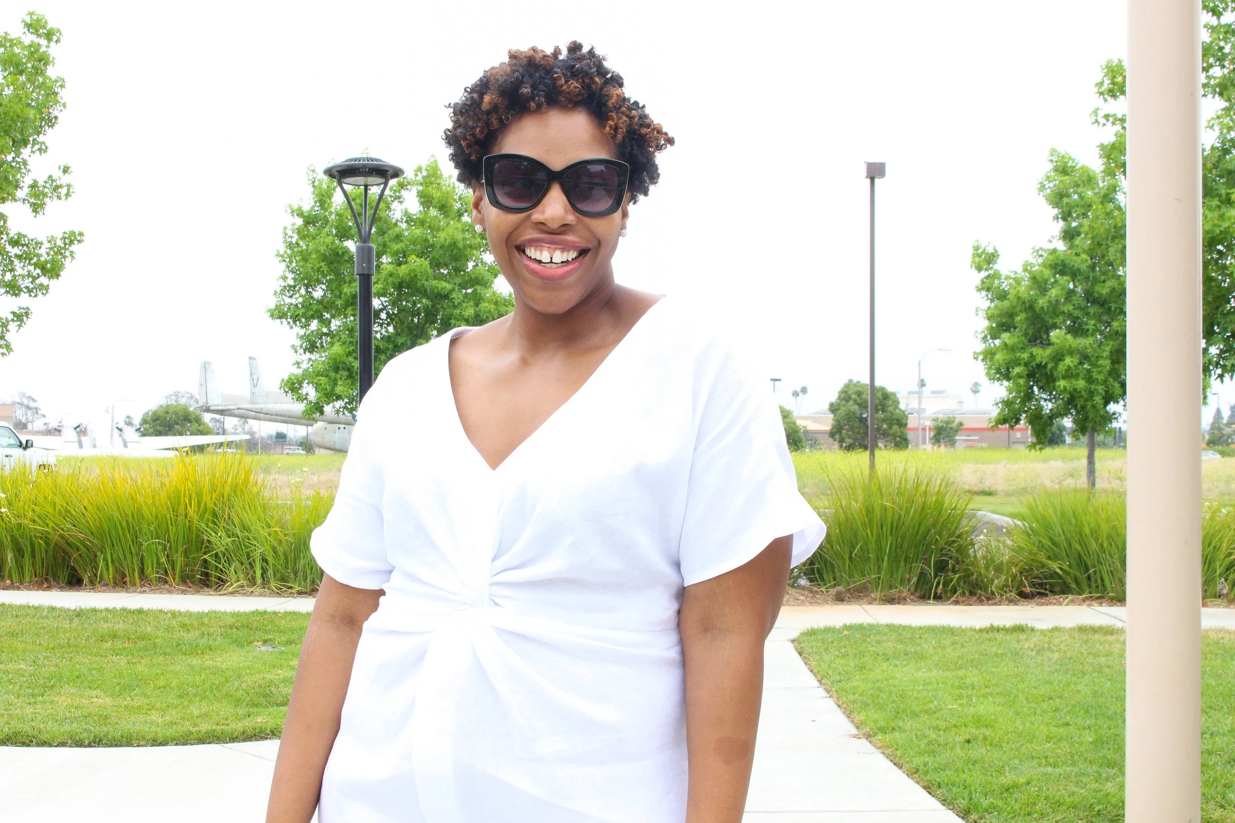 white linen twist front dress: mccalls 7922