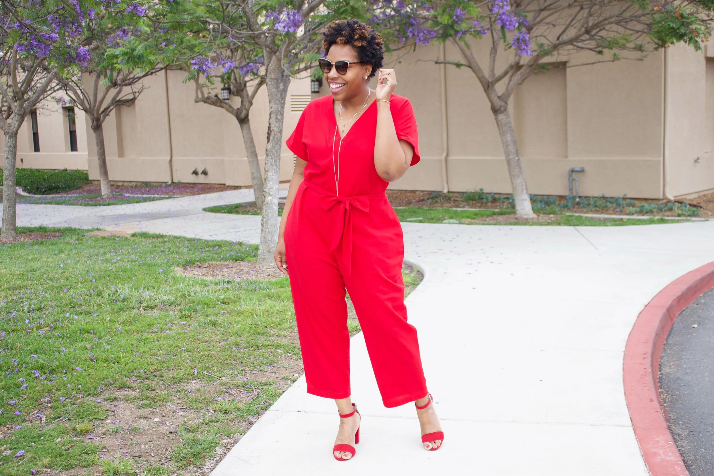 red linen front zip jumpsuit: mccalls 7936