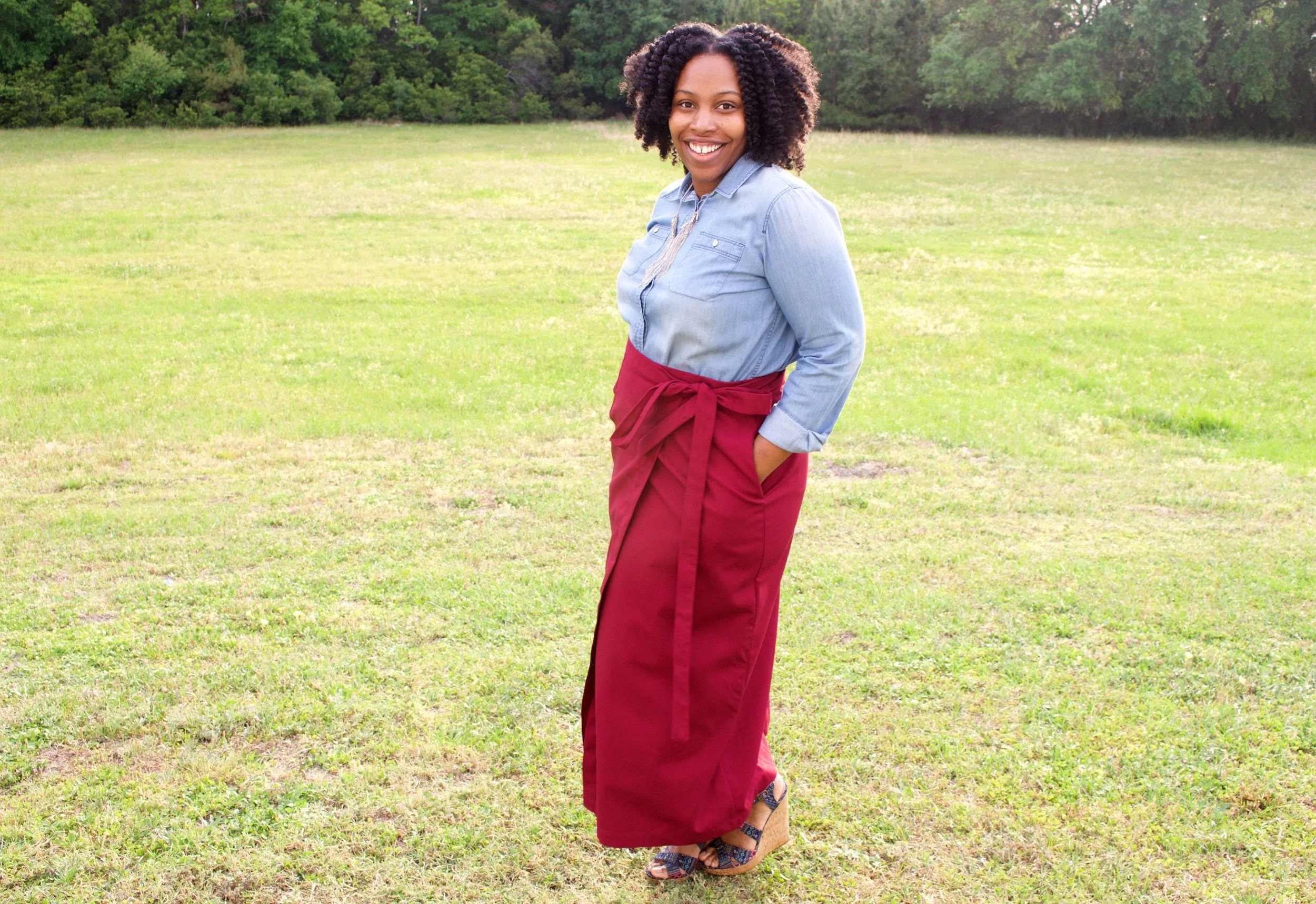 Burgundy Maxi Wrap Skirt : McCalls 7129