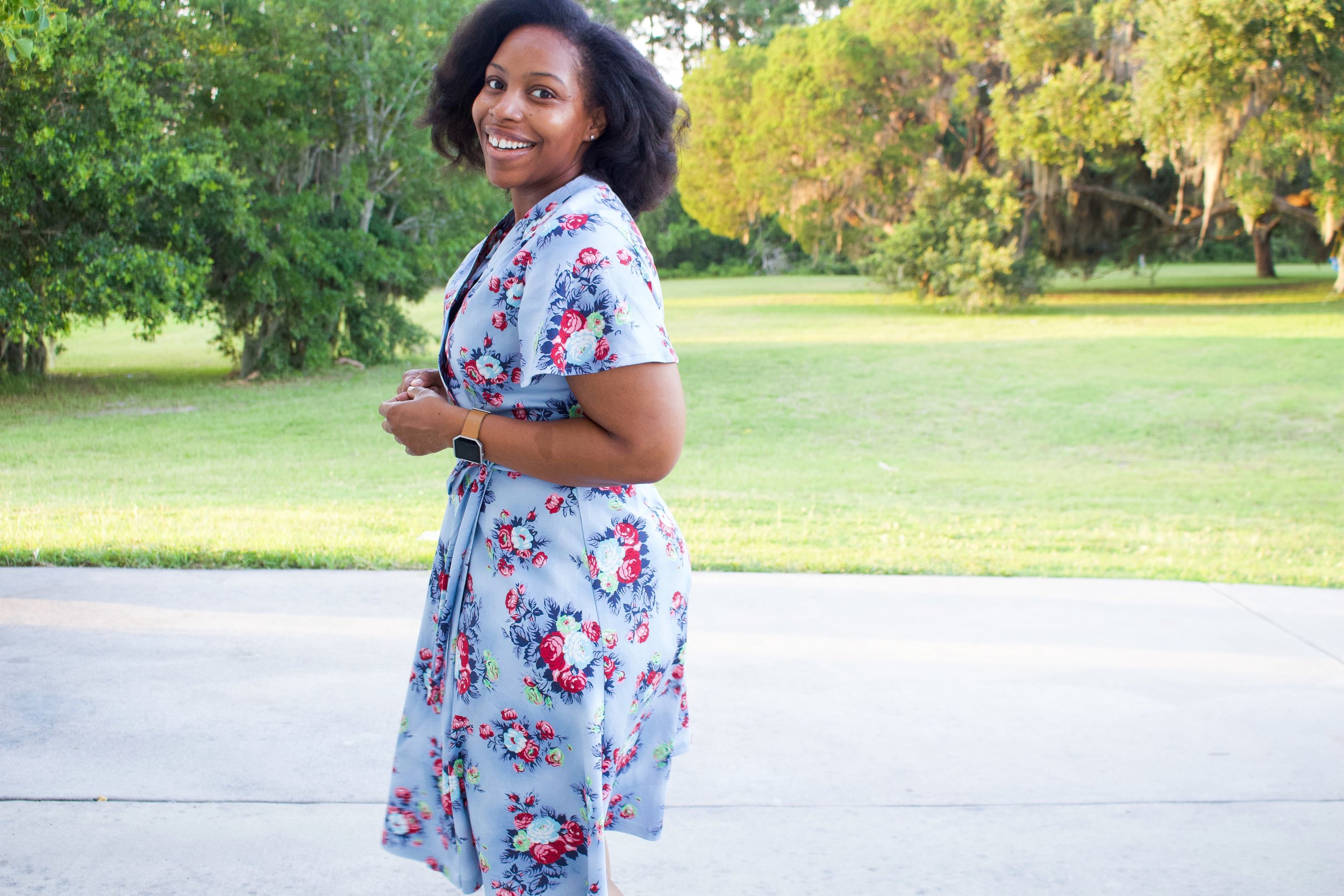 Blue Floral Wrap Dress: Butterick 5030