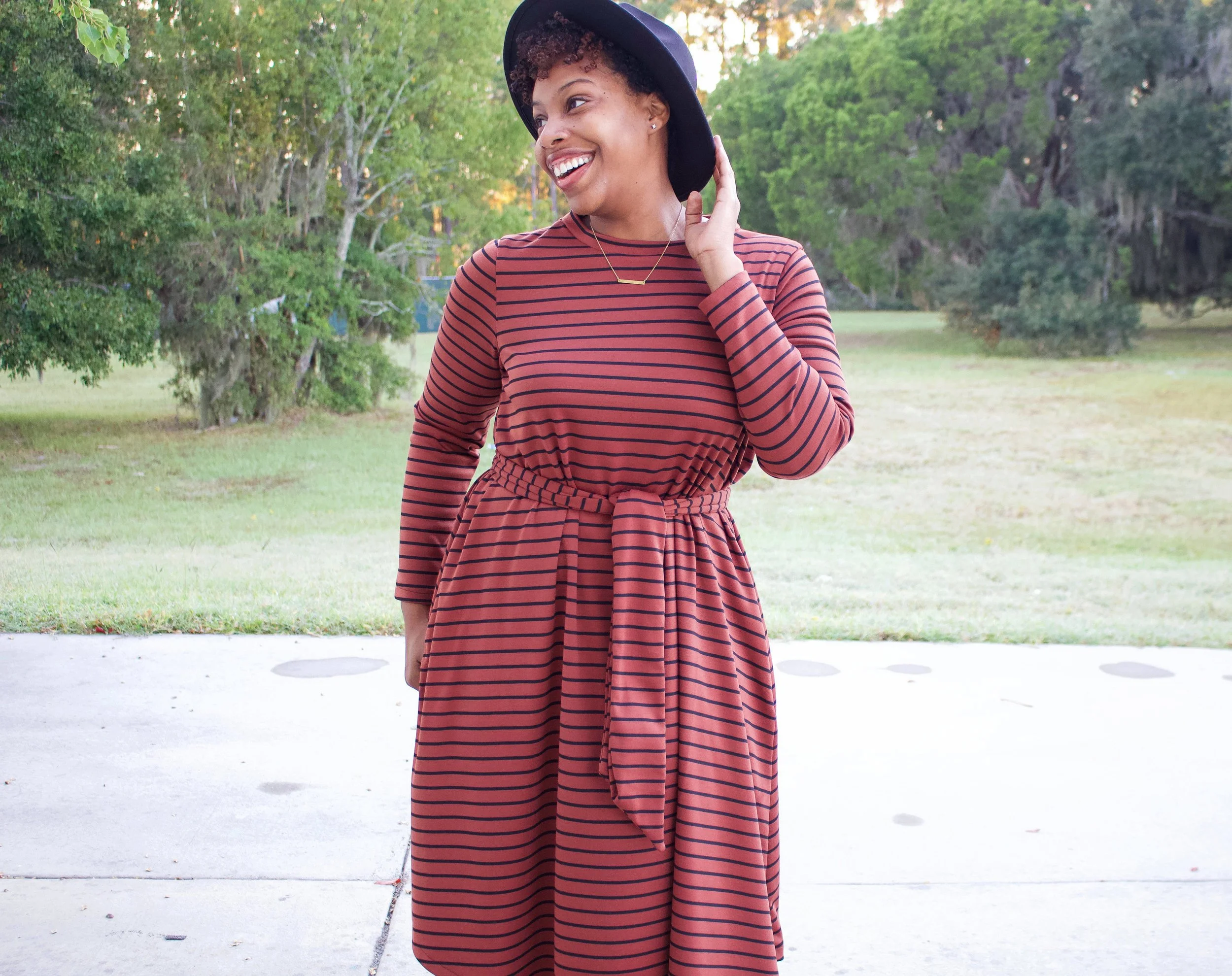 Striped Knit Floreat Dress: Megan Nielsen Pattern