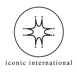 Logo with a stylized star-like shape inside a circle, and the text "iconic international" below.