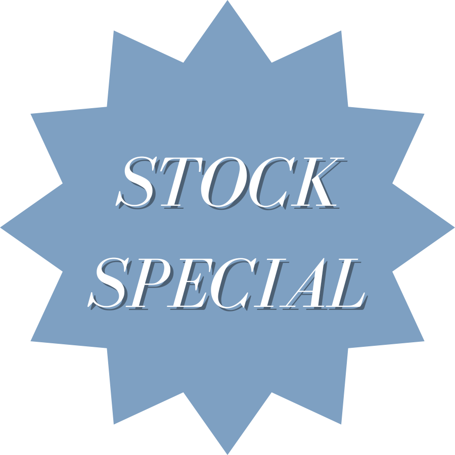 Blue starburst with the words 'Stock Special' written in white italicized text.