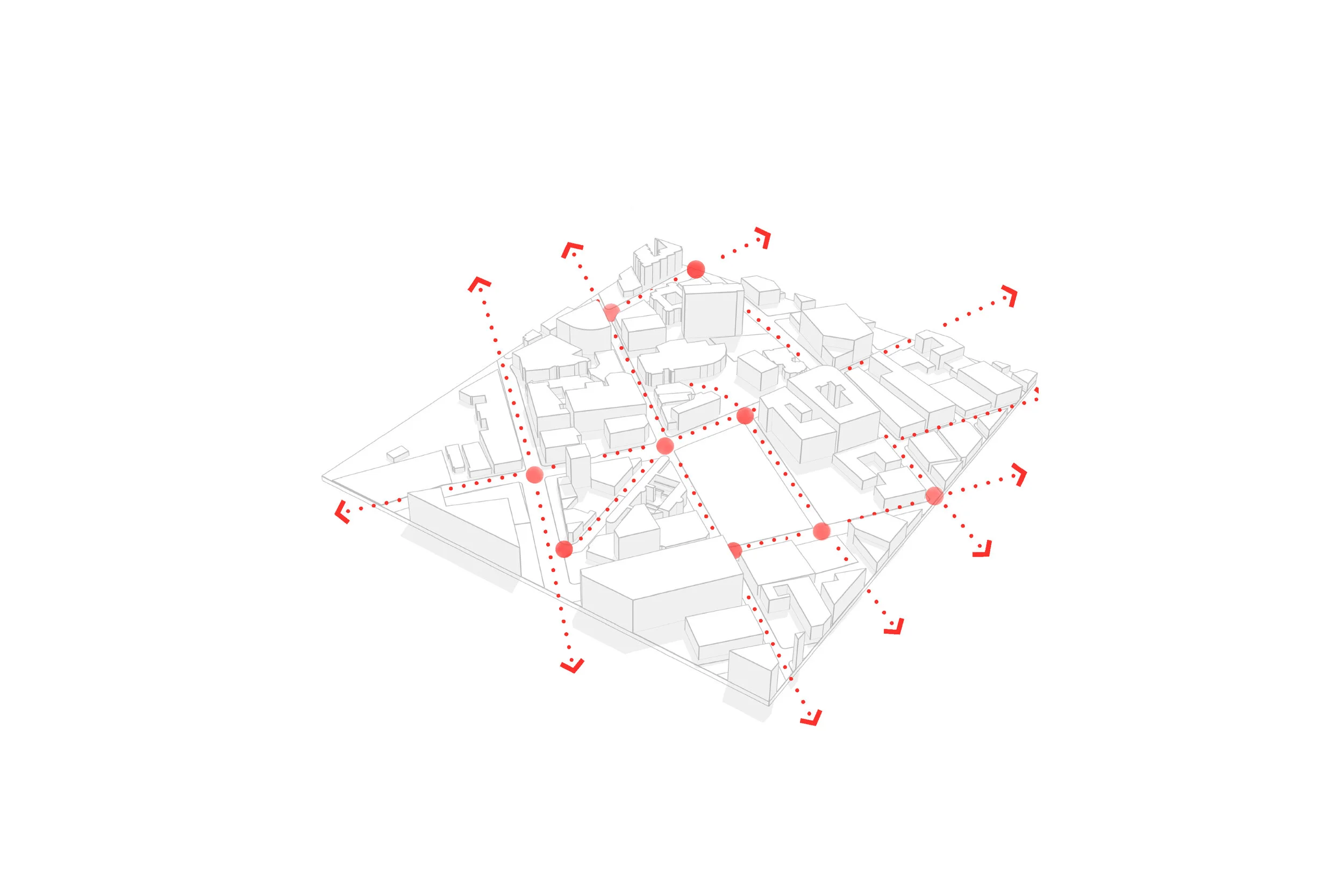 EXISTINGThe main reason for locating the building this way is the pedestrian flow. So that it becomes just one circle on the pedestrian flow chain.