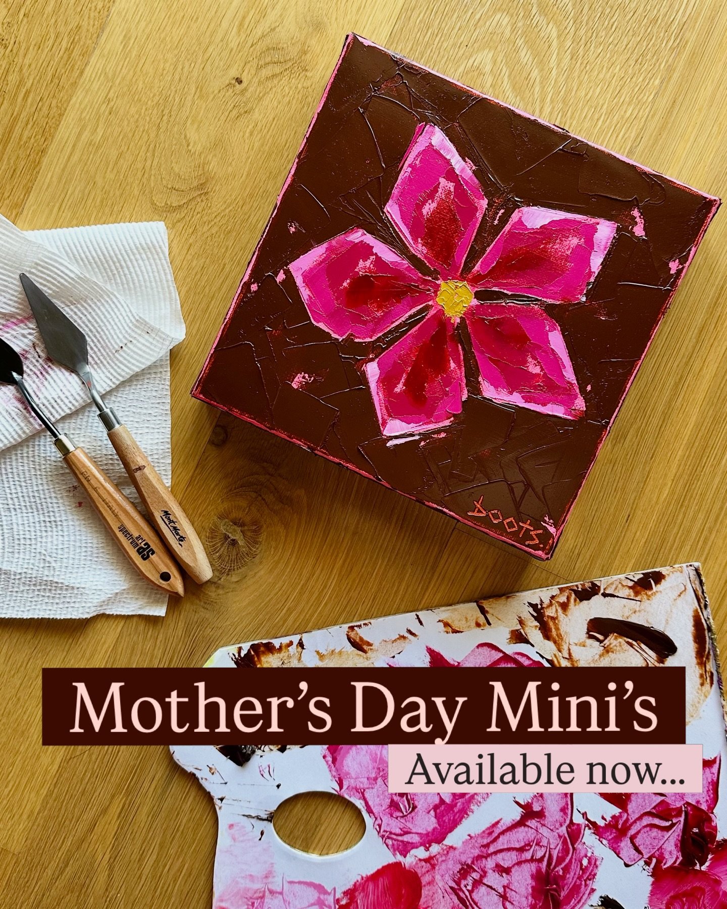 Mother&rsquo;s Day Mini&rsquo;s available now! $60 each, with FREE shipping Australia wide!

Swipe right to check them out. Comment the number of the painting and &ldquo;SOLD&rdquo; if you wish to purchase and I will DM you. 

The details:
Oil on can