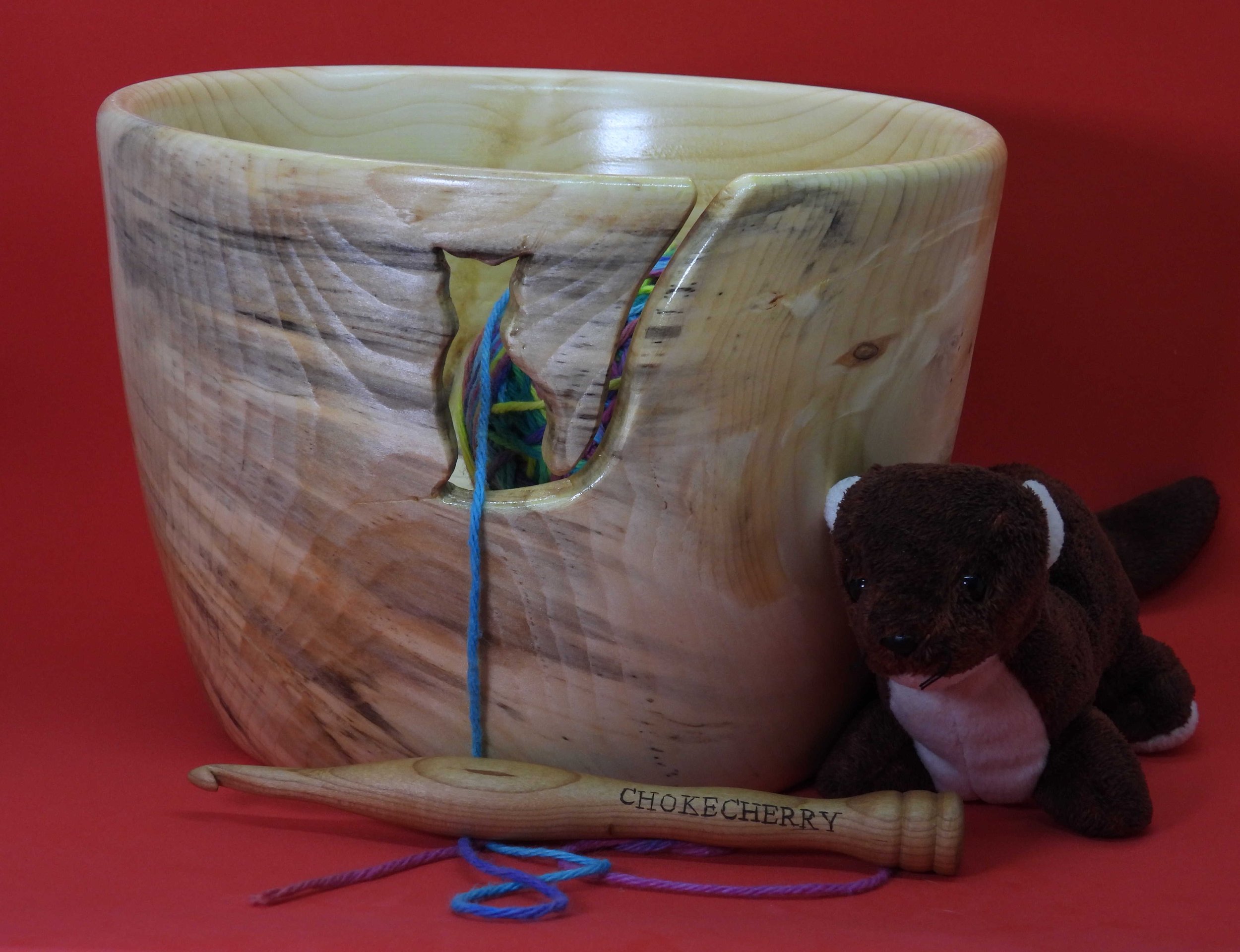 #605 - Spalted Spruce Yarn Bowl with Cat Cutout