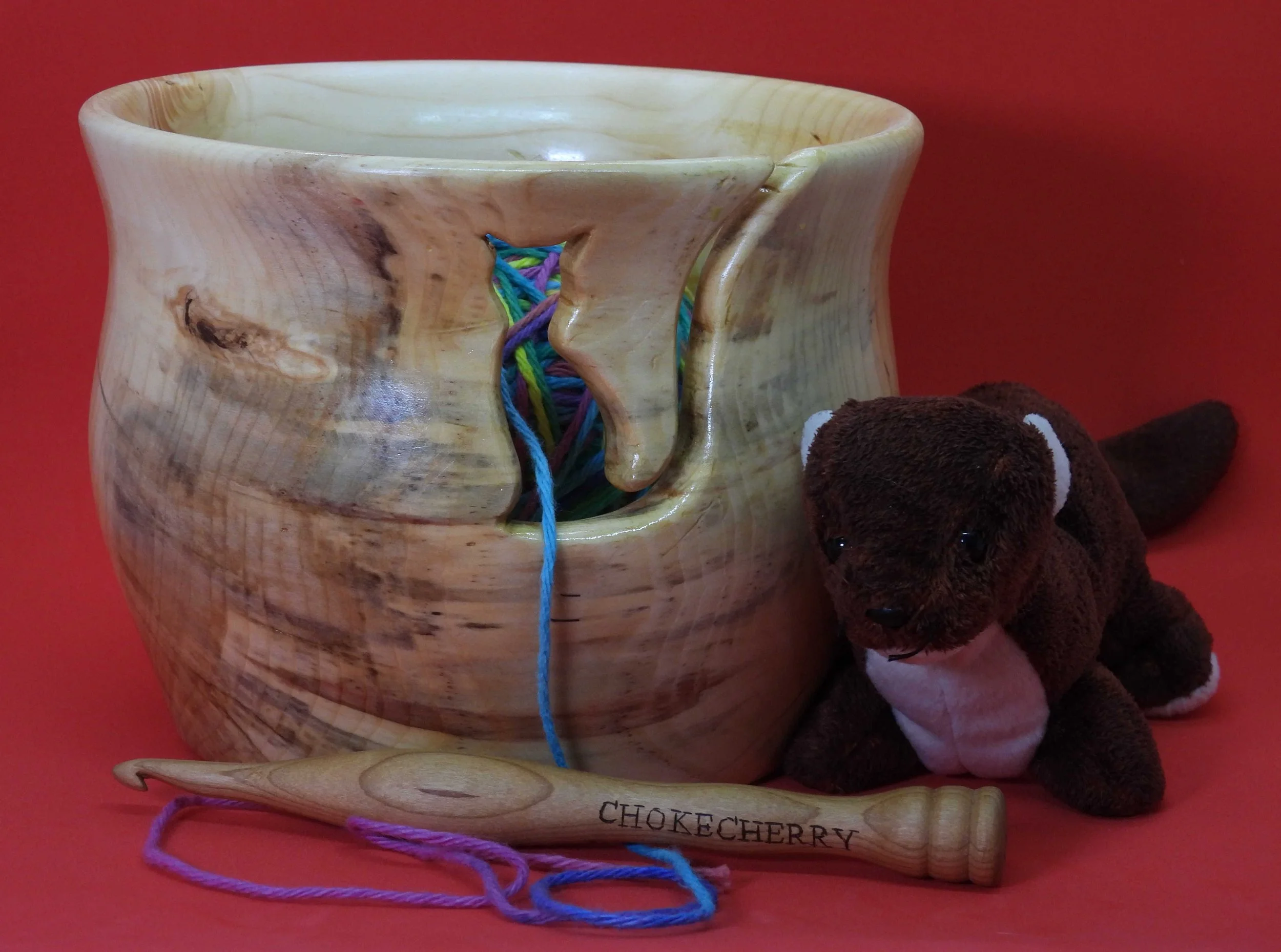 #604 - Spalted Spruce Yarn Bowl with Cat Cutout