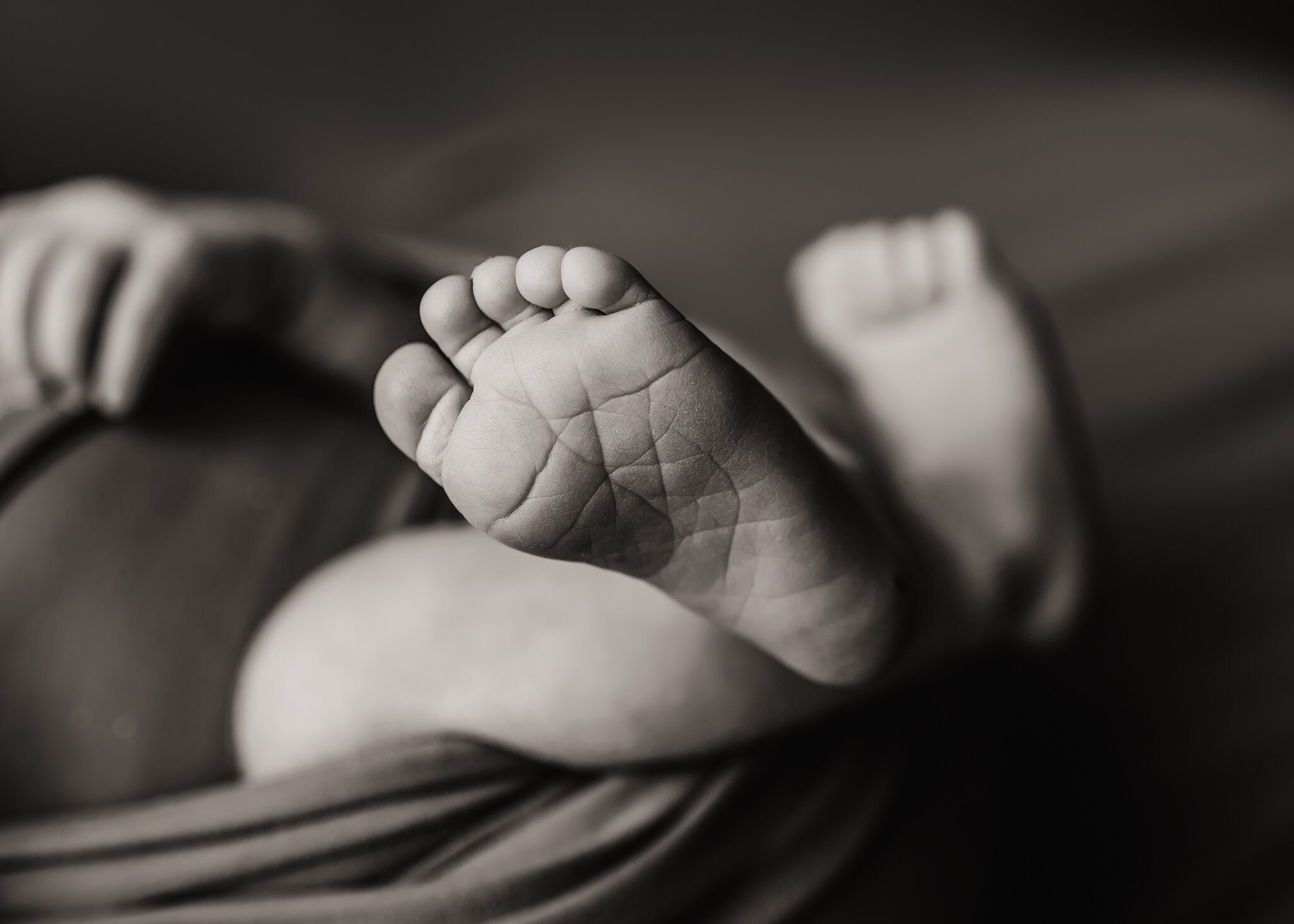 Peoria Newborn photographer-black and white baby feet
