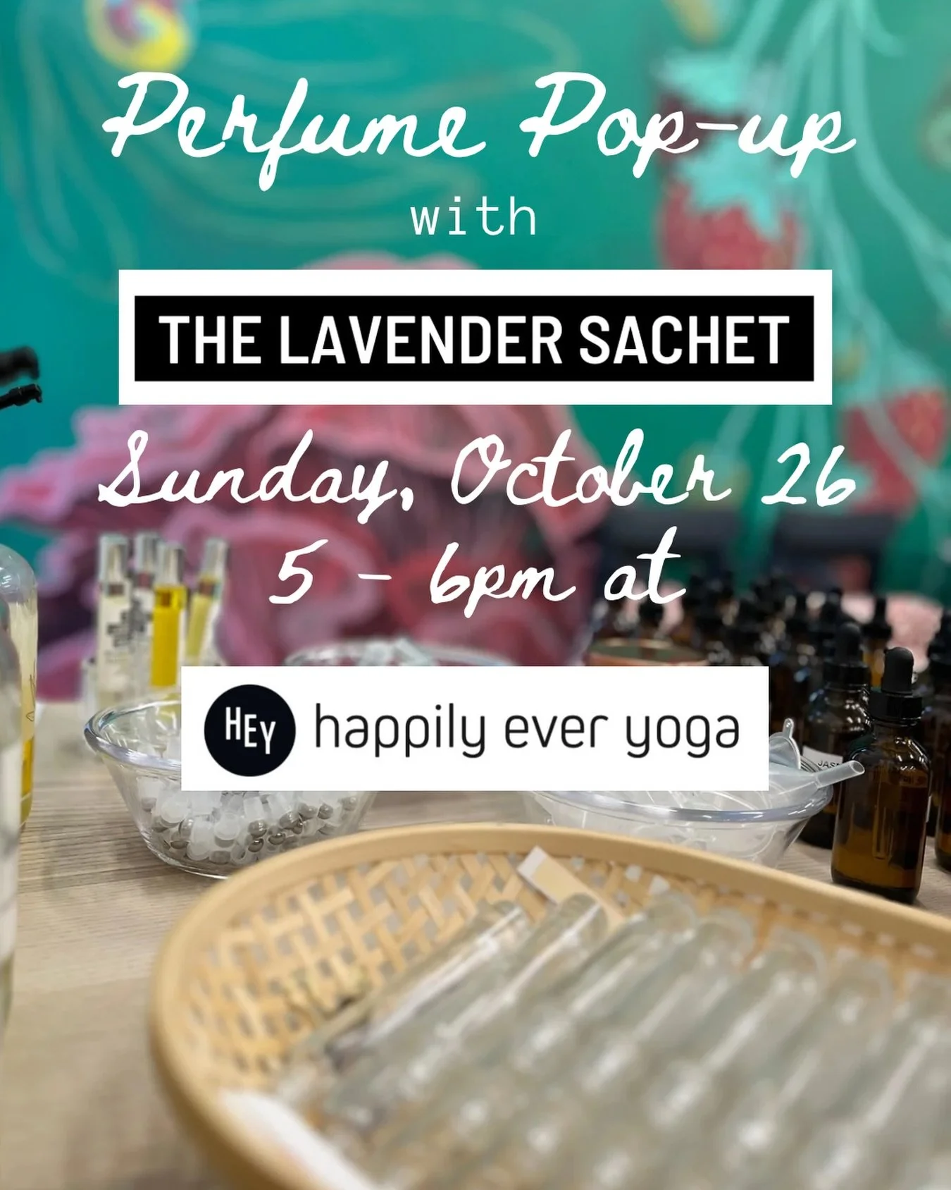 Come join @thelavendersachet for a perfume pop-up at Happily Ever Yoga in Harper&rsquo;s Point! 

On Sunday, October 26 at 5:00pm you can make a custom scent &ndash; followed by a Restore, Reiki and Essential Oils class with Tasha (@tash_threelittlel