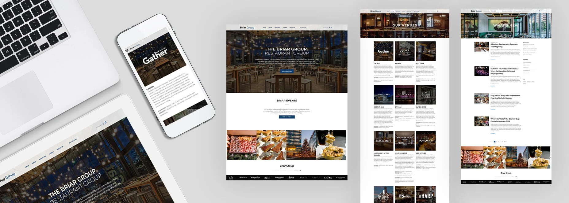   Website Design for 10 Restaurants:    Gather Boston, City Table, City Bar, Hurricane’s, Ned Devine’s, Anthem Kitchen and Bar, The Harp, MJ O’Connor’s, Brew Cafe 