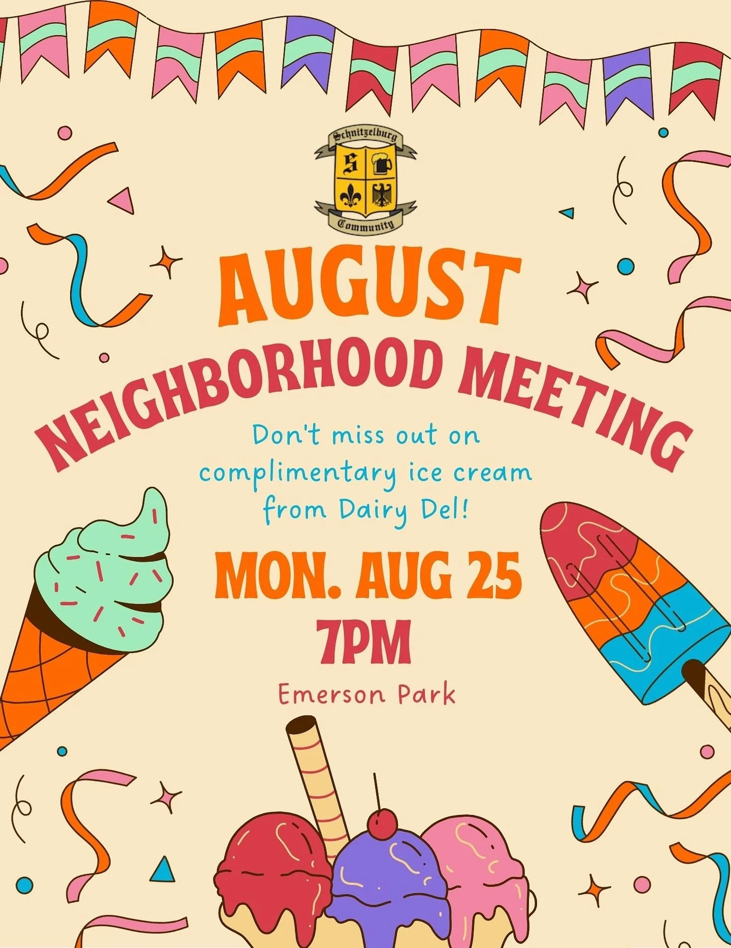 Join us for our annual end of summer neighborhood meeting! Dairy Del will have free ice cream and Louisville SURJ (Showing Up for Racial Justice) will be visiting! Louisville SURJ will have signs for sale (many neighbors have asked for this!) and wil