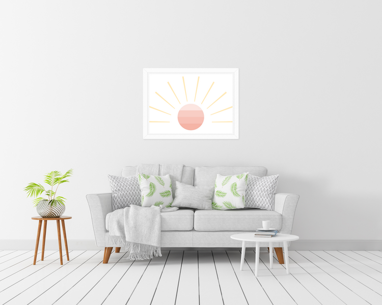 A pastel pink and orange sunshine print! This bright pop of color adds the perfect amount of brightness to any space. It’s perfect for a coastal home, or a home like mine here in Wisconsin. 