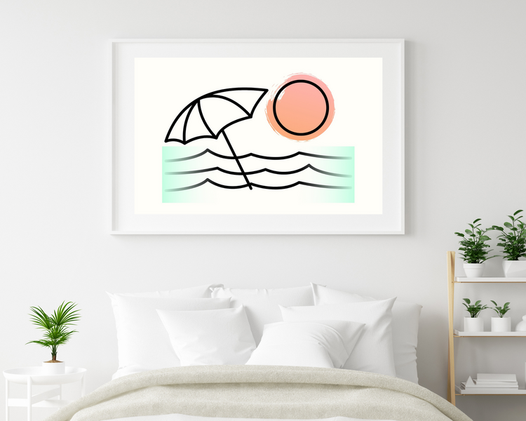 Last but not least is one of the newest art prints to hit the shop! A pastel colored beach scene in mint green and orange. Lately I’m really loving this color combination because it’s definitely got a summer feel to it!