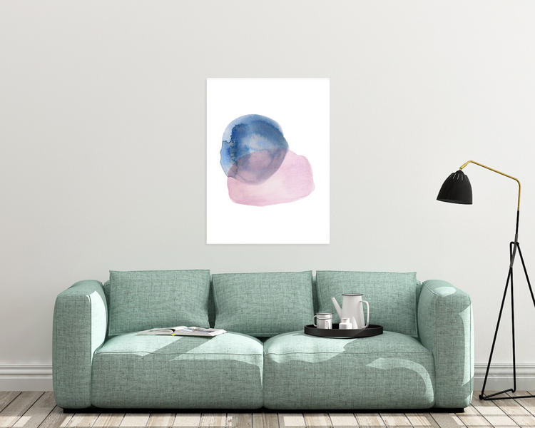 A blue and lavender minimalist print! This is a super simple piece that can really add a major pop of color to any space. My intention with this was to have a primary color and a pastel color to make a unique combination (or that was my hopes anyway…