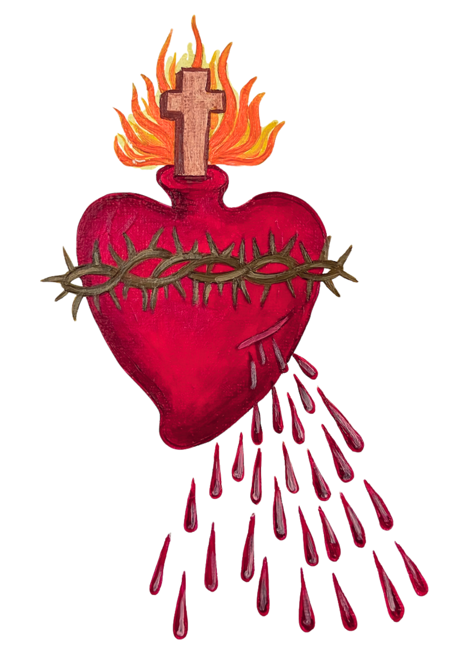 A hand painted vintage scared heart of jesus painted by artist Coris Evans