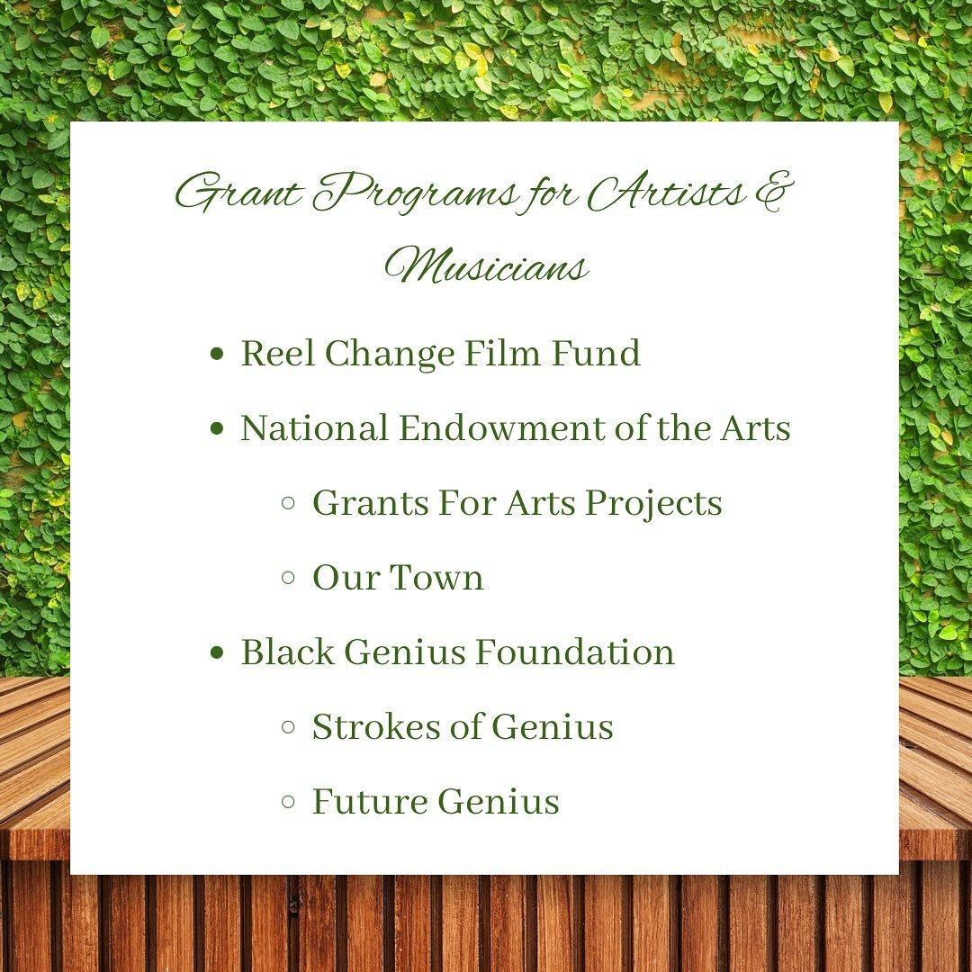 📣Calling All Creatives! 

✨Looking for a way to fund your next project or continuing education? Check out these grant programs and initiatives✨

Save this post💰

#blackfutureleaders #blackentrepreneurs #blackartist #blackmusicians #blackexcellence