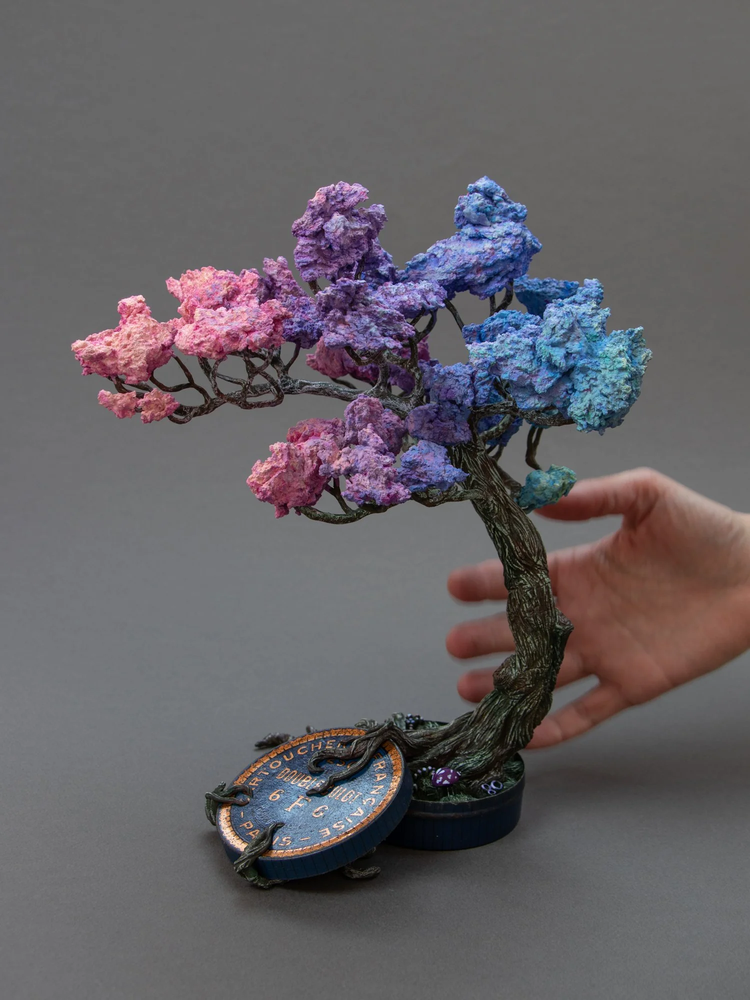 Pastel Clouds, Mixed Media Bonsai Tree Sculpture on Vintage Bullet Box, Stephanie Kilgast, 2026