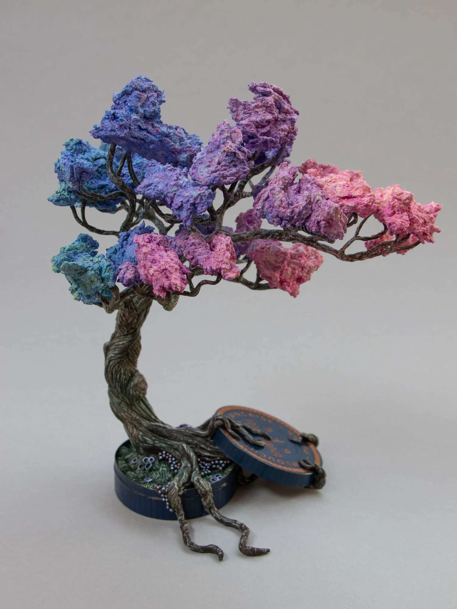 Pastel Clouds, Mixed Media Bonsai Tree Sculpture on Vintage Bullet Box, Stephanie Kilgast, 2026