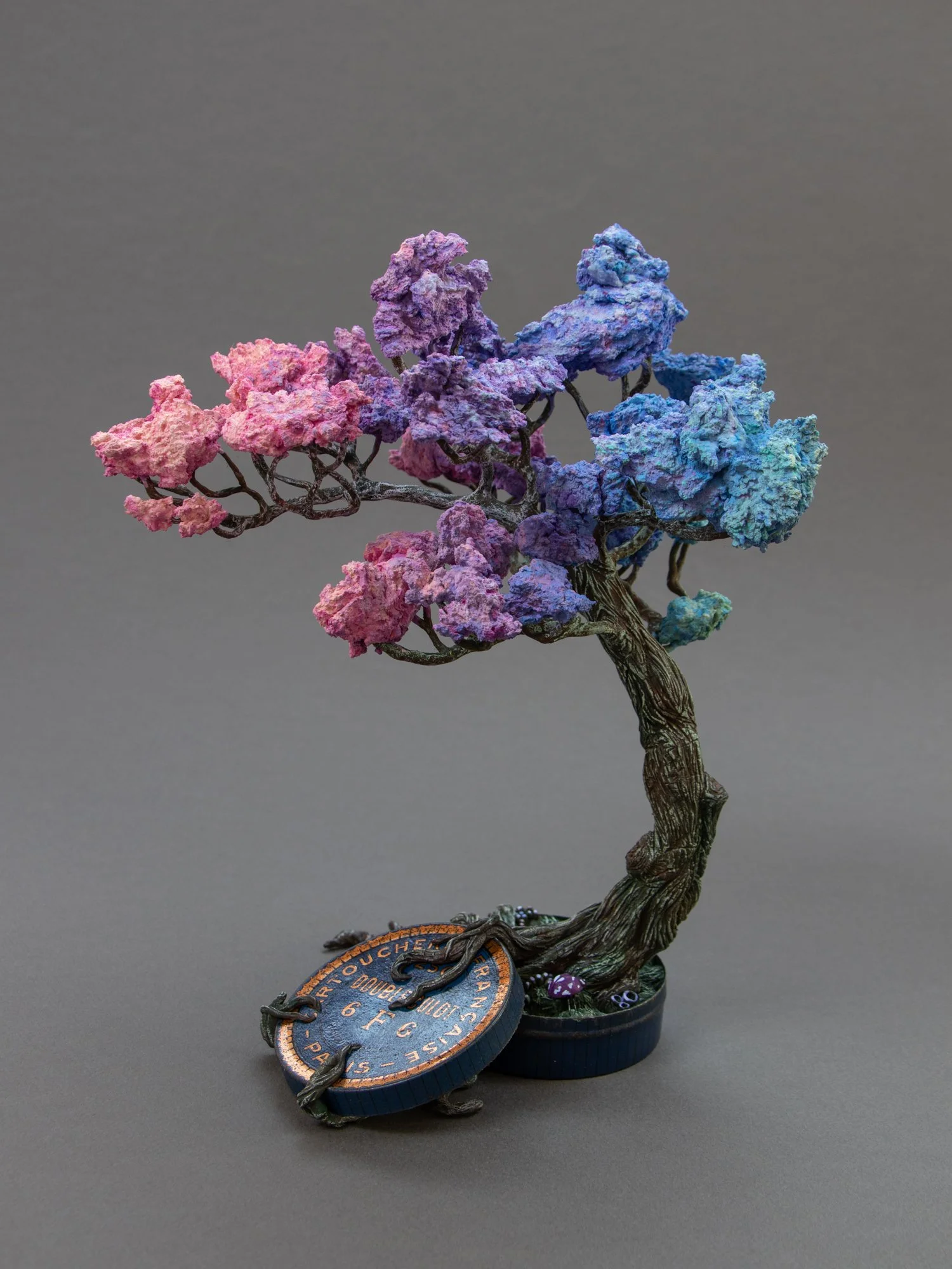 Pastel Clouds, Mixed Media Bonsai Tree Sculpture on Vintage Bullet Box, Stephanie Kilgast, 2026
