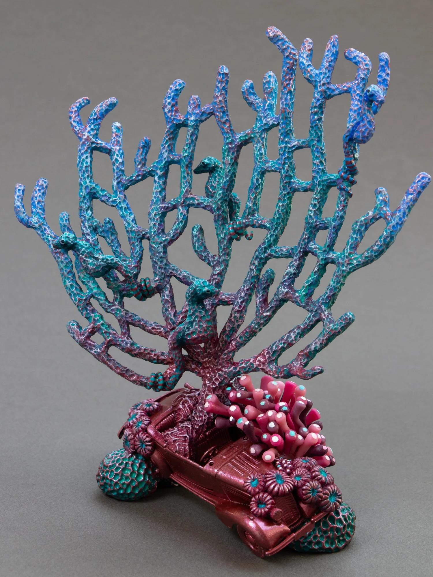 Quatre Chevaux, Mixed Media Pygmy Seahorses on Vintage Car Toy, Stephanie Kilgast, 2026